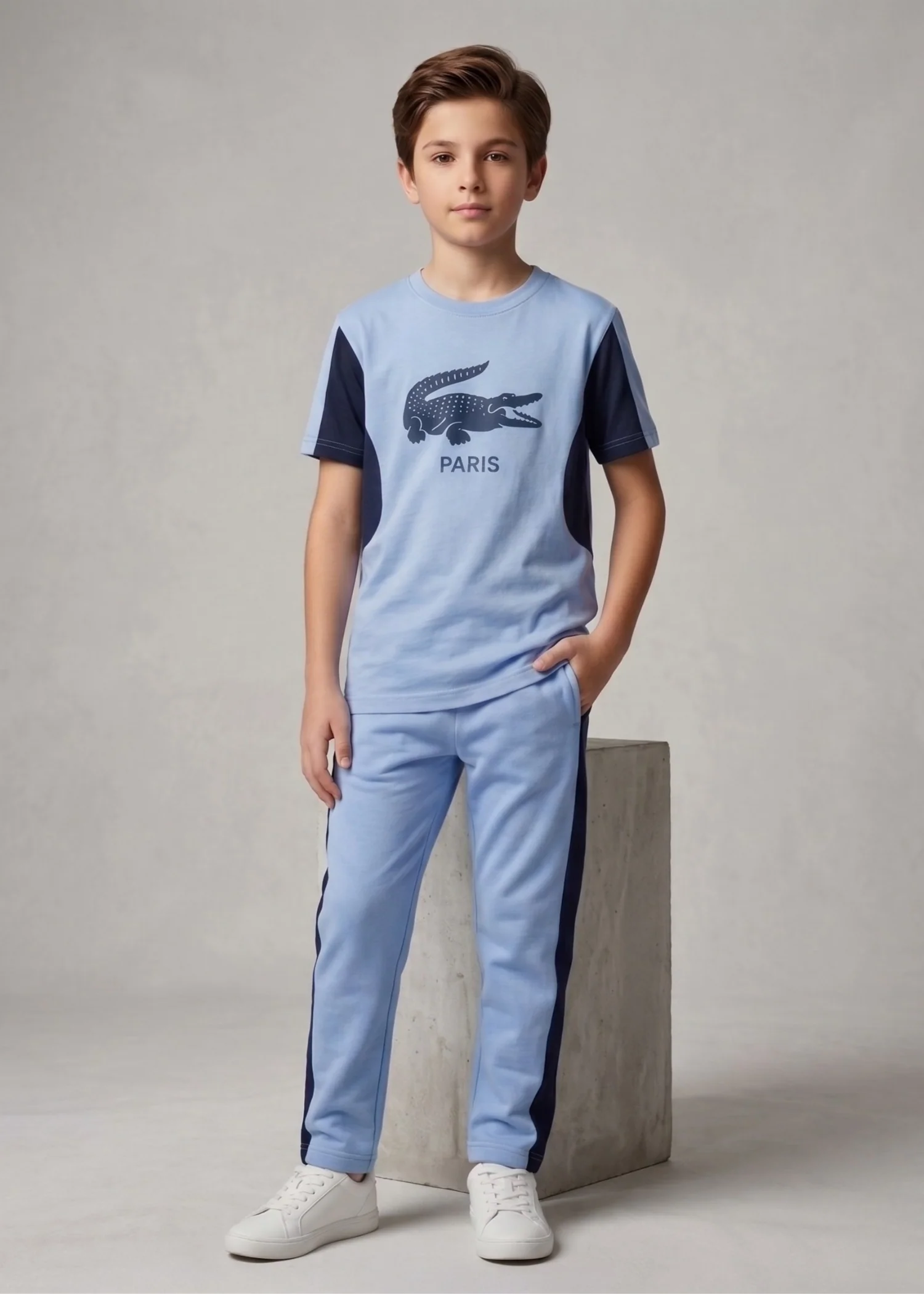 interlock knit Tracksuit in Ice blue, navy blue