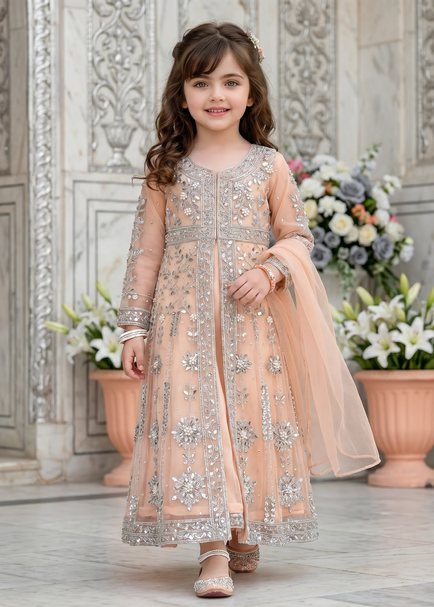net Gown in Peach orange