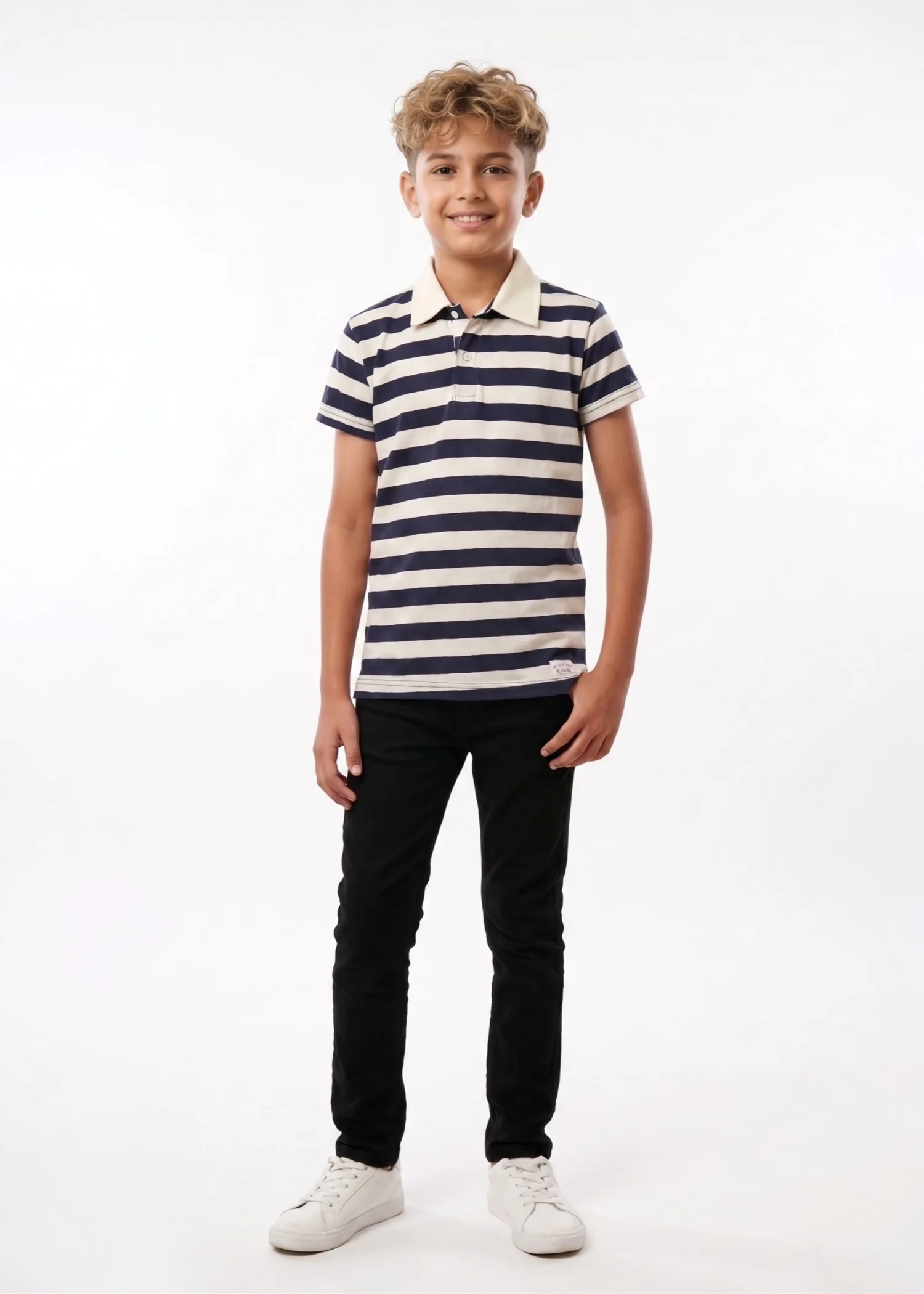 cotton Polo Shirt in Dark blue, white
