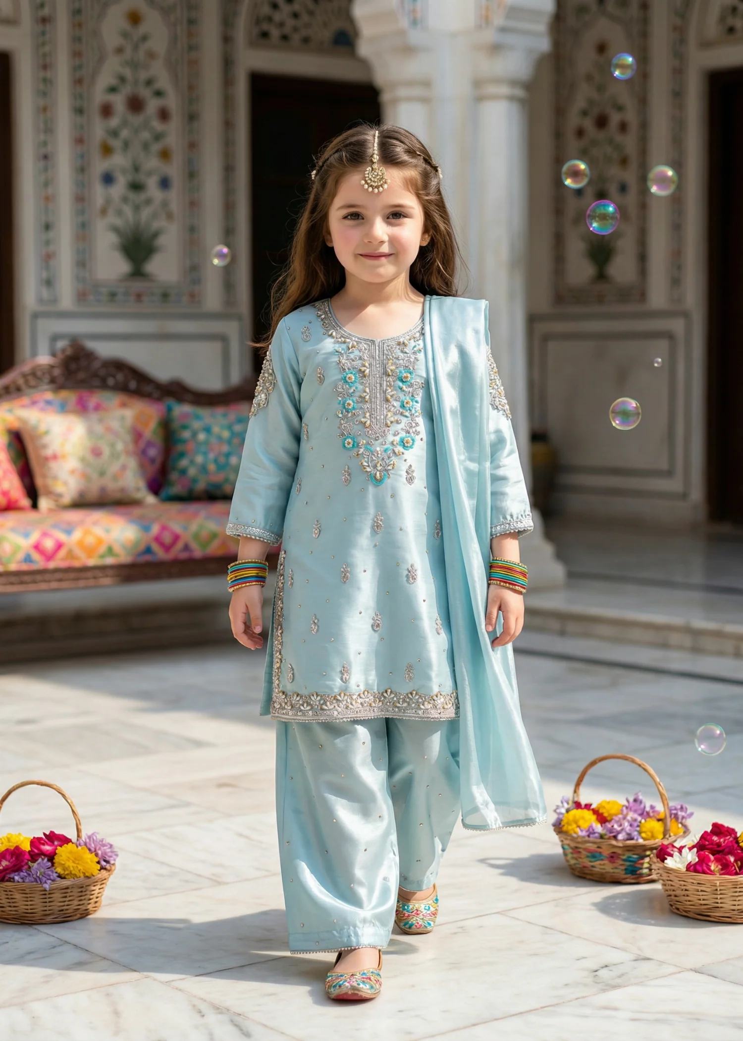 tissue silk Kurta Set in Ice blue