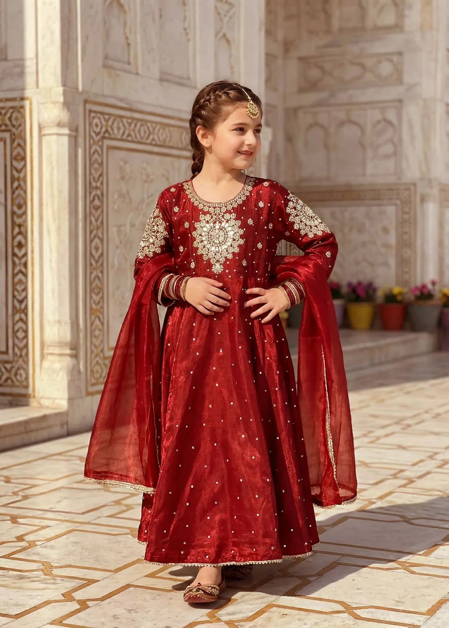 tissue silk Pishwas in Maroon