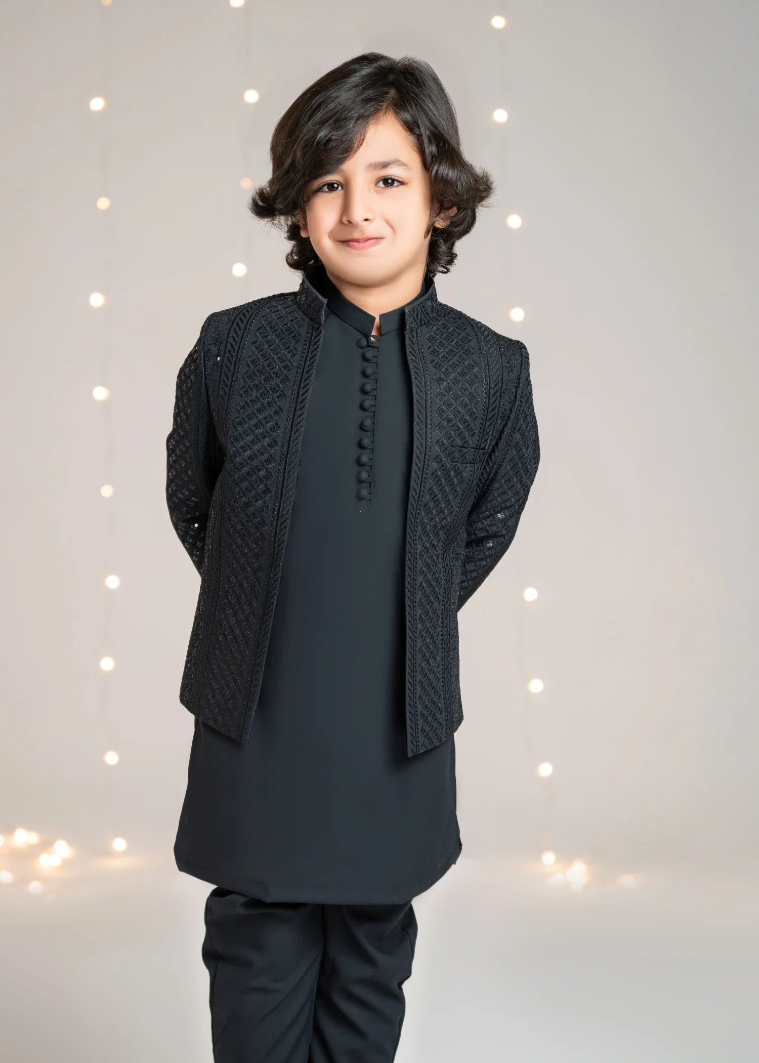 raw silk Prince Coat in Black