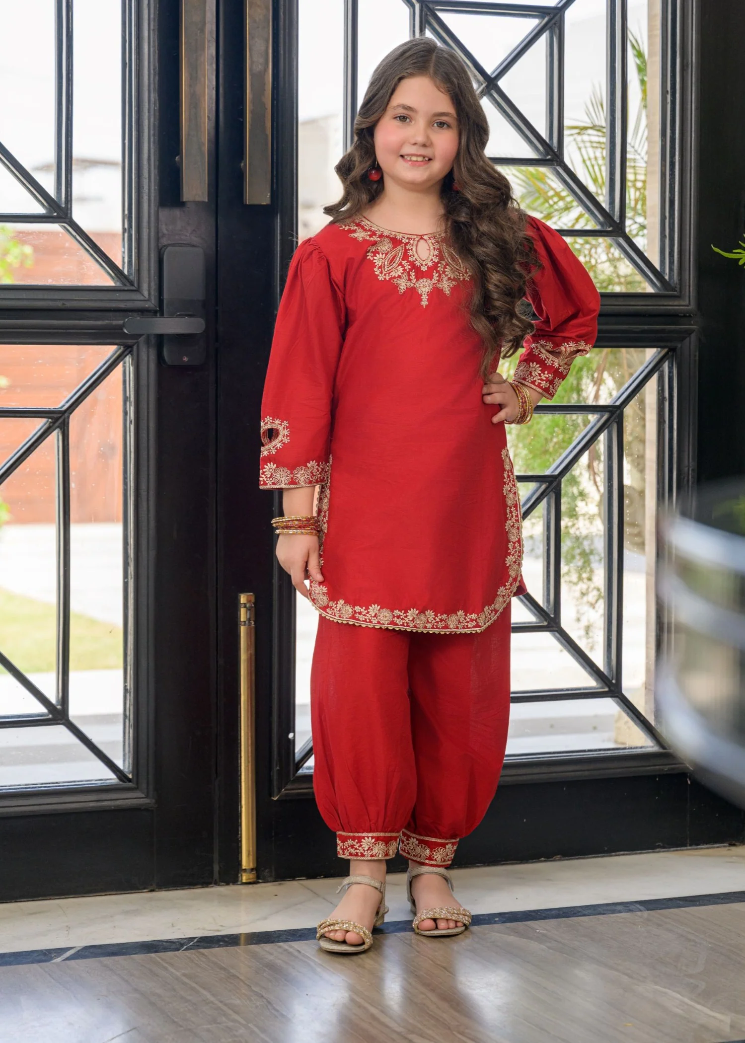 lawn Kurta Set in Red