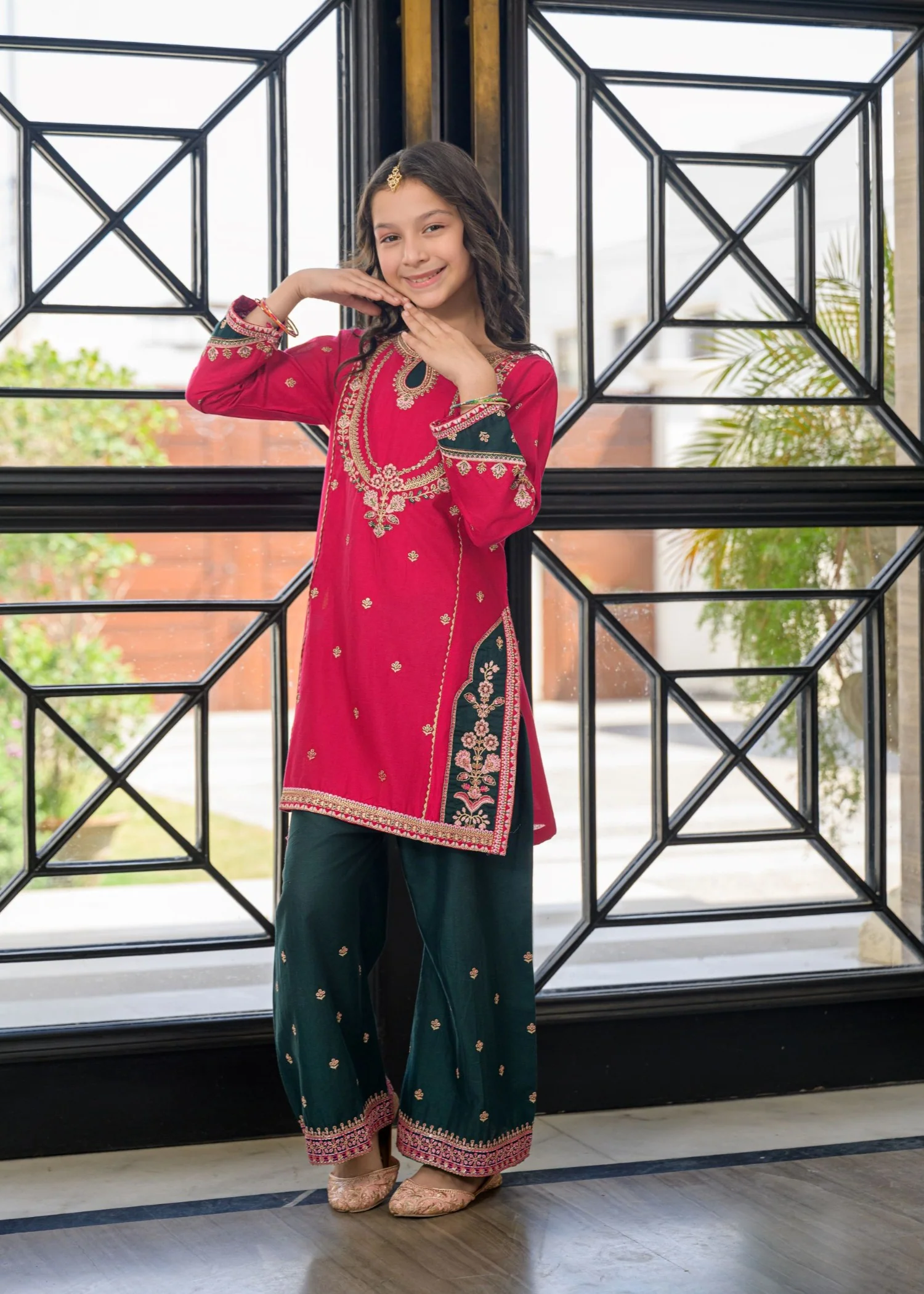 lawn Kurta Set in Hot pink