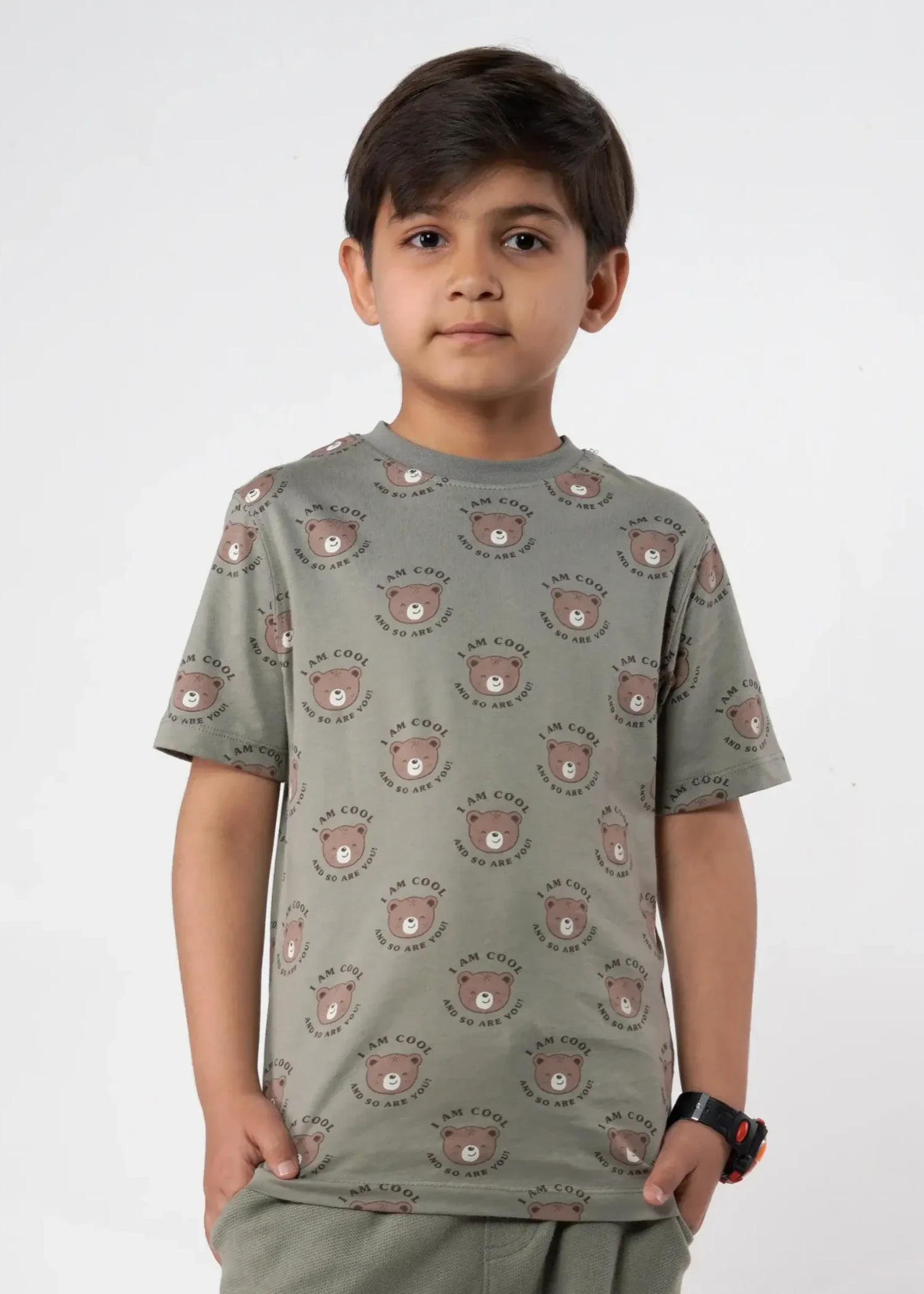 cotton jersey T Shirt in Olive green