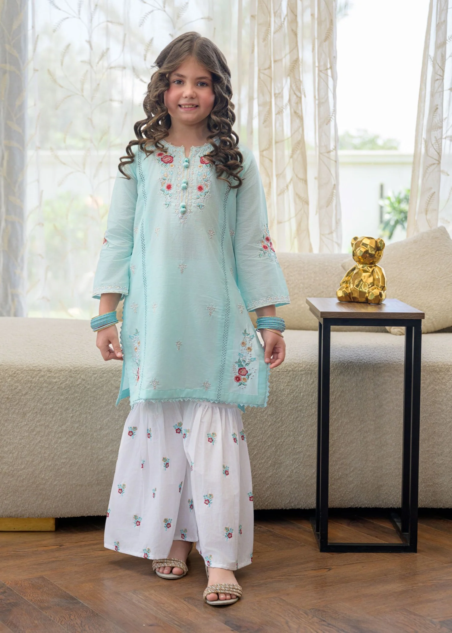 lawn Gharara in Ice blue