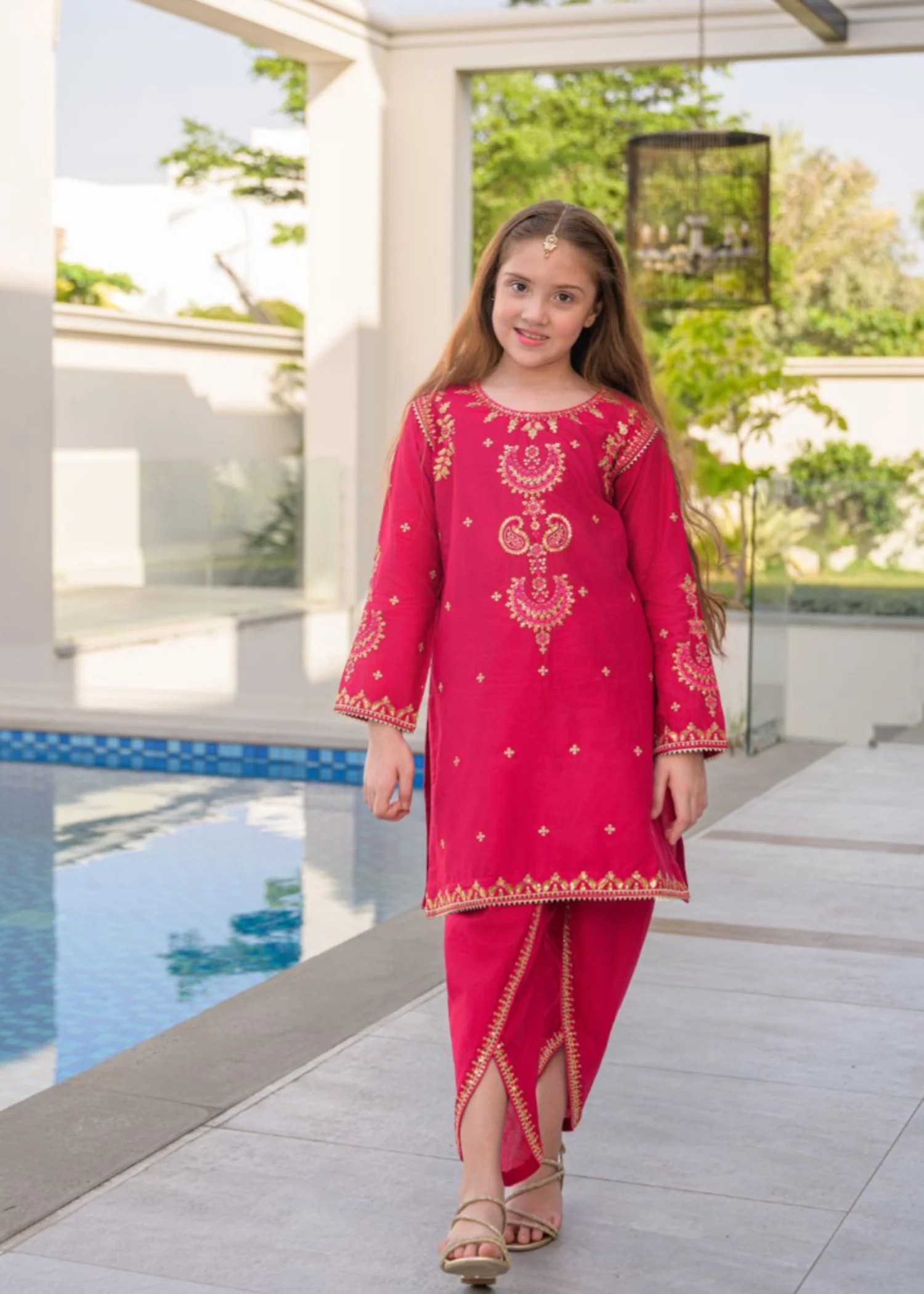 lawn Kurta Set in Hot pink