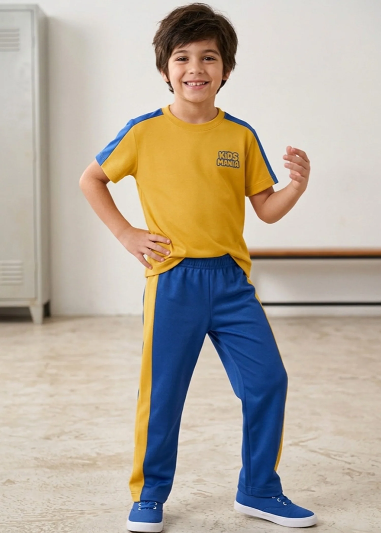 interlock knit Tracksuit in Mustard, royal blue