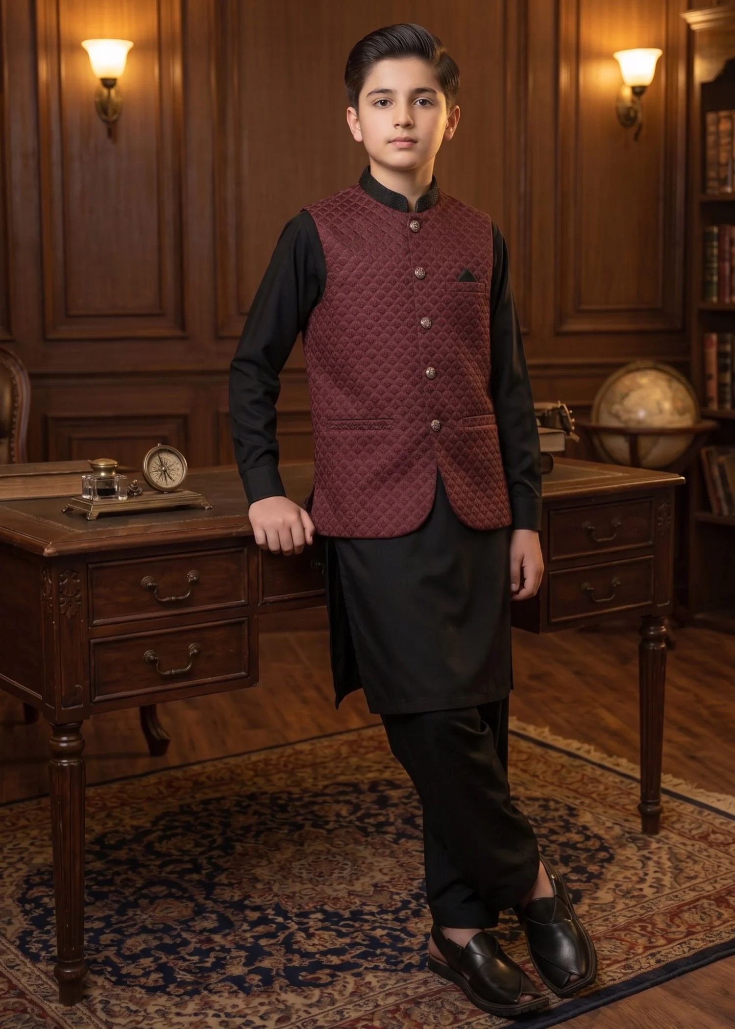 wash & wear Waistcoat in Black, maroon