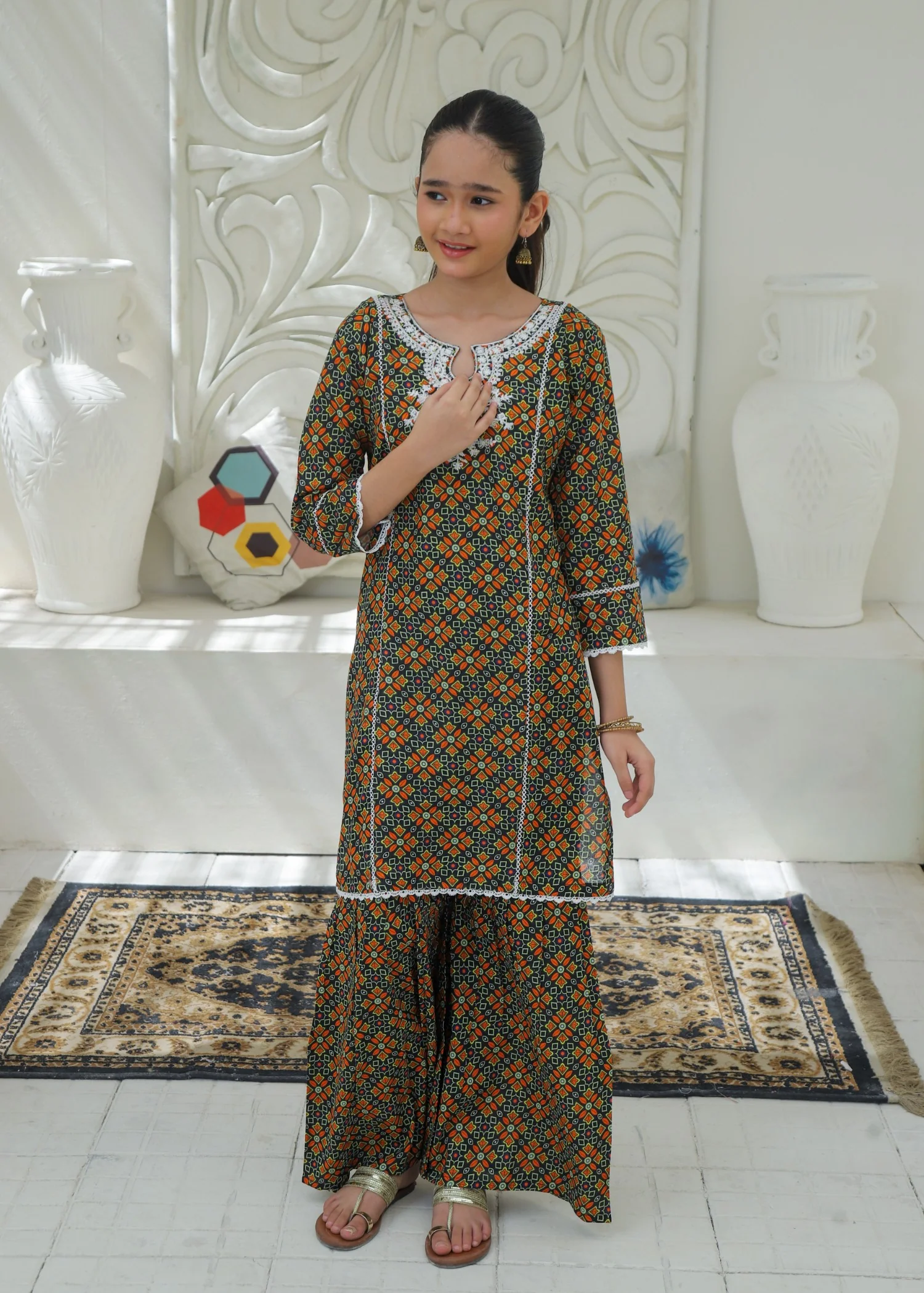 lawn Gharara in Multi