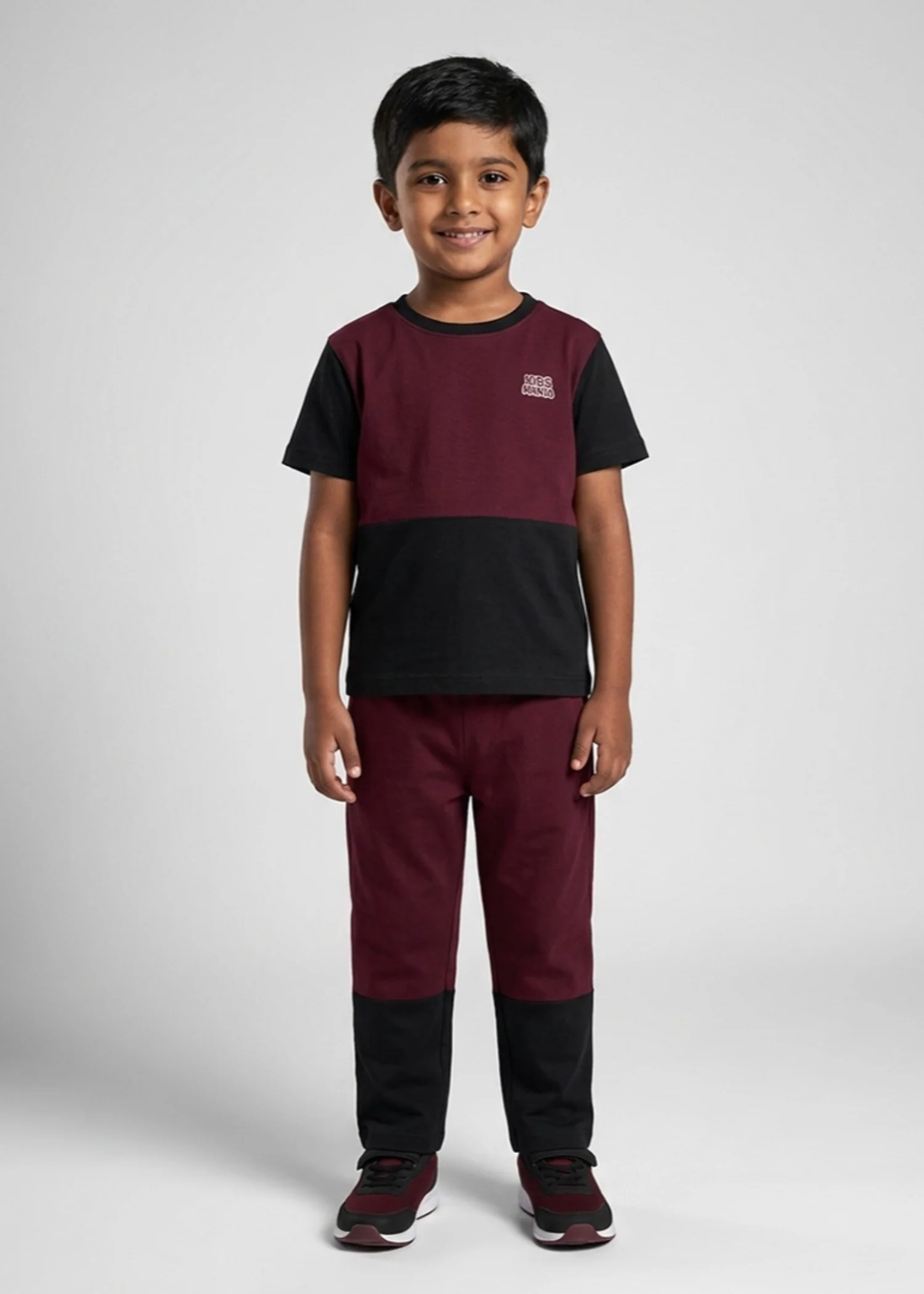 cotton Tracksuit in Black, maroon