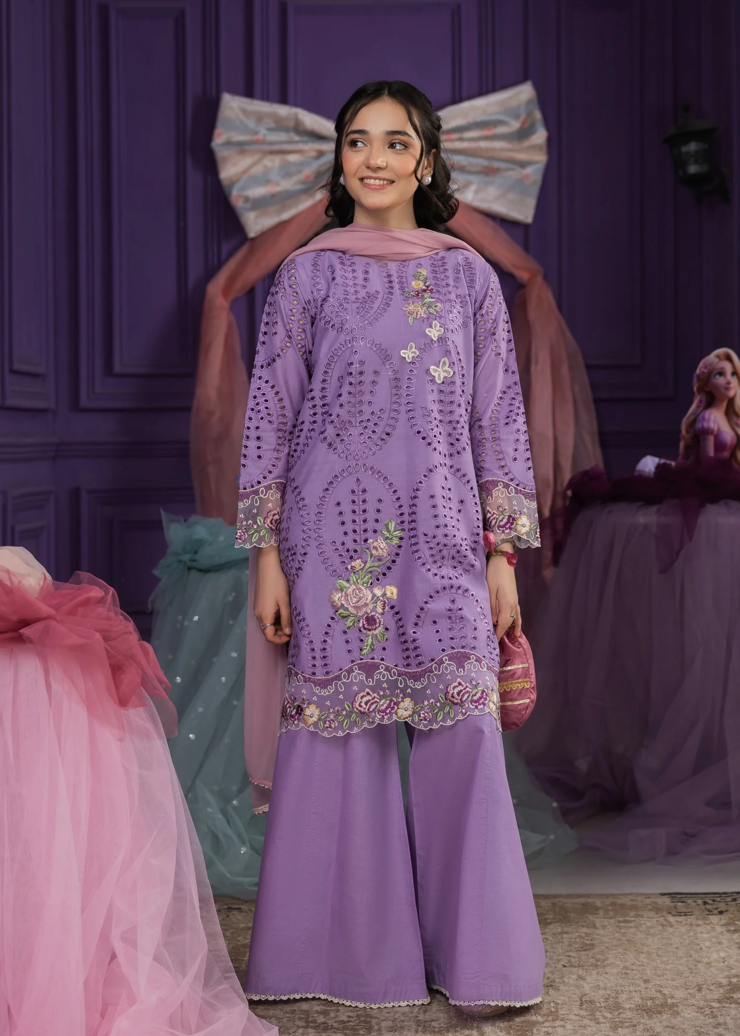 lawn cotton Sharara in Bright lavender