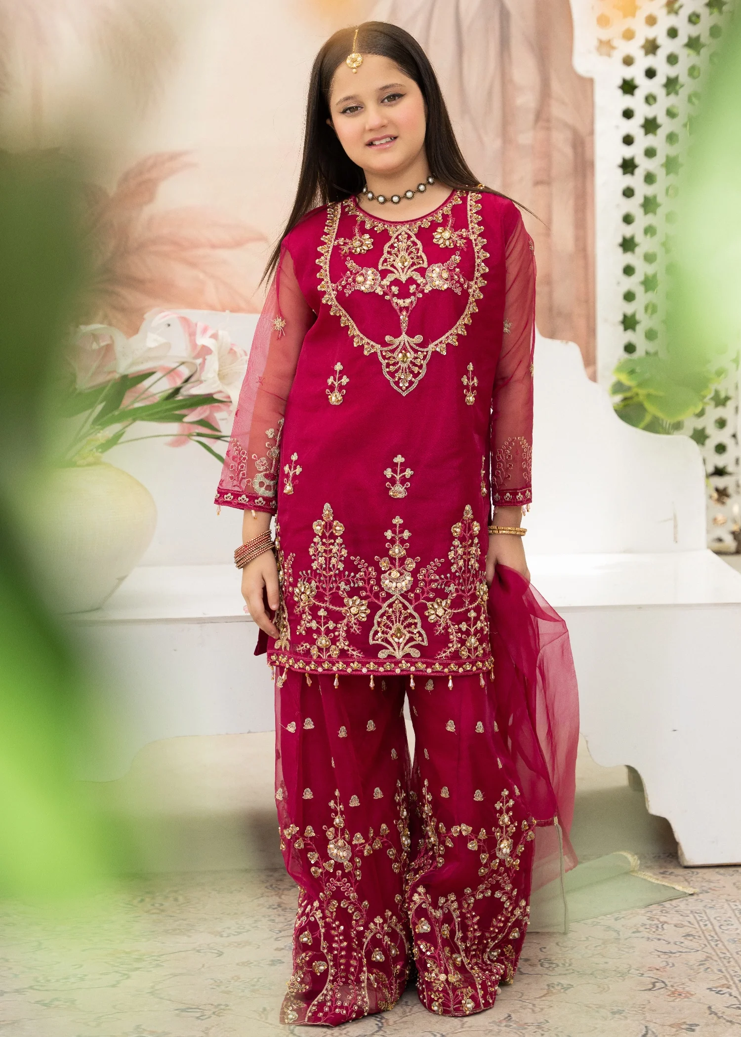 organza Kurta Set in Magenta