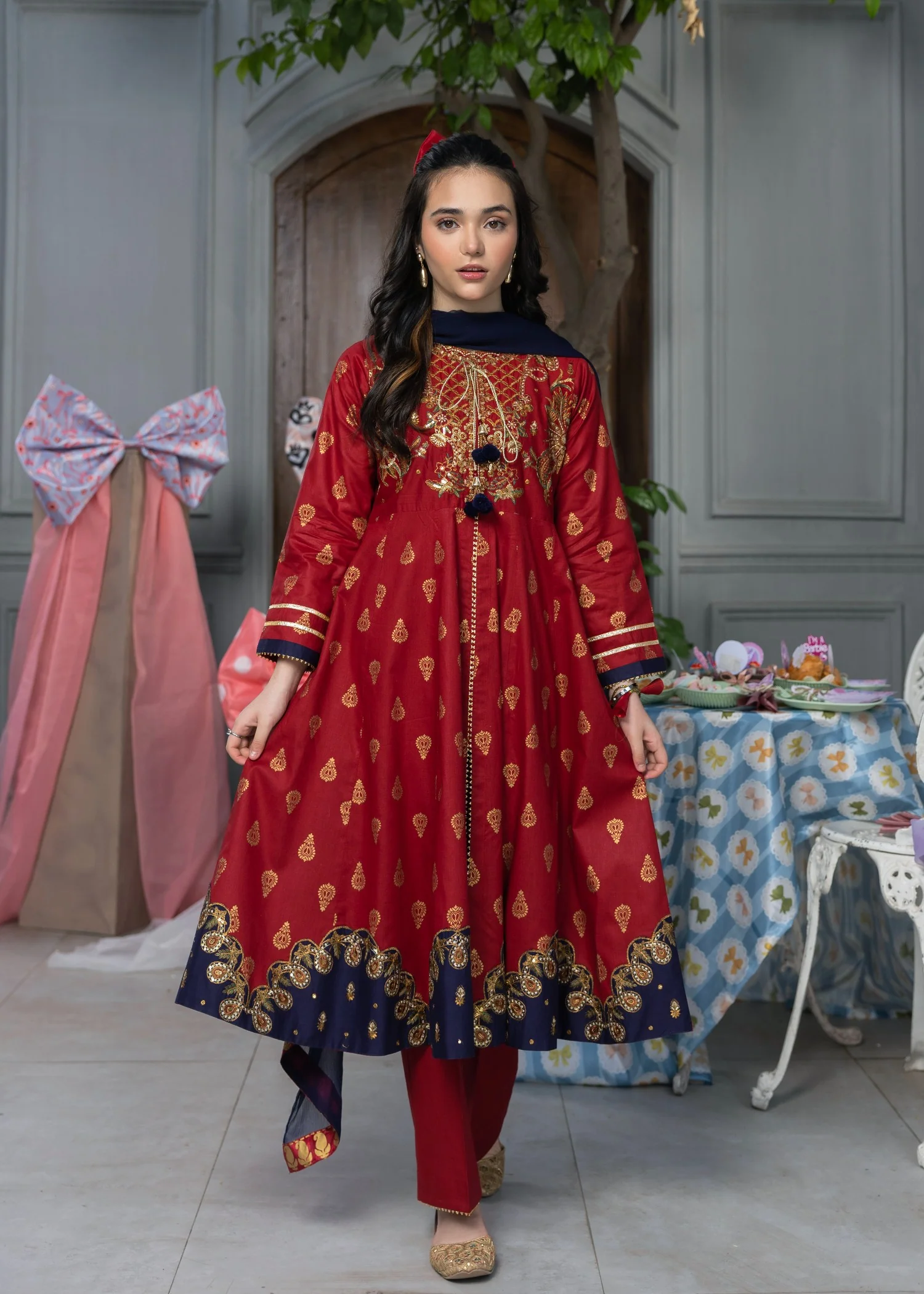lawn cotton Pishwas in Berry red