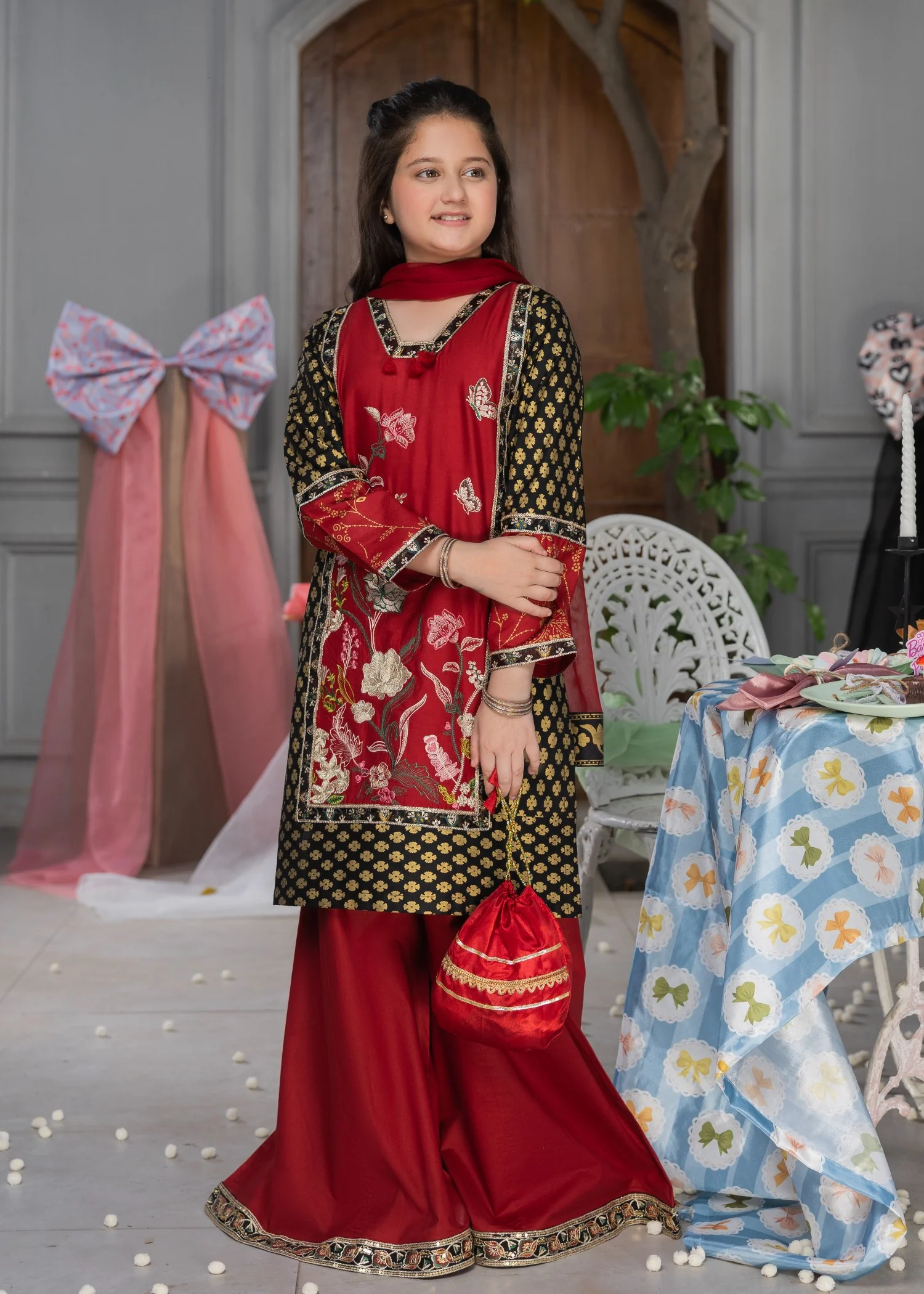 lawn cotton Sharara in Berry red
