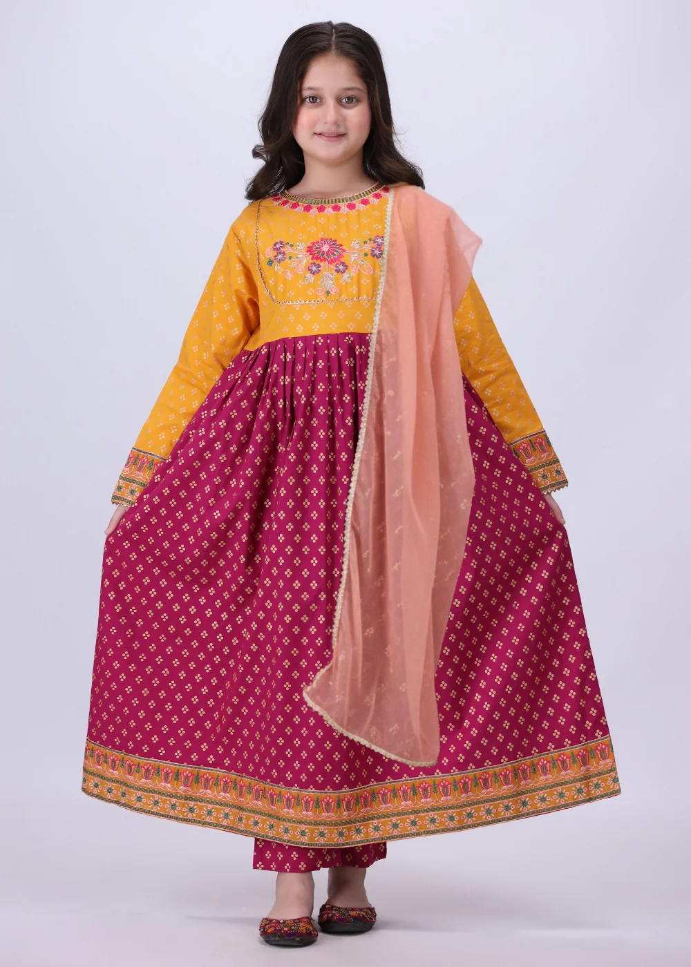 cotton Pishwas in Mustard