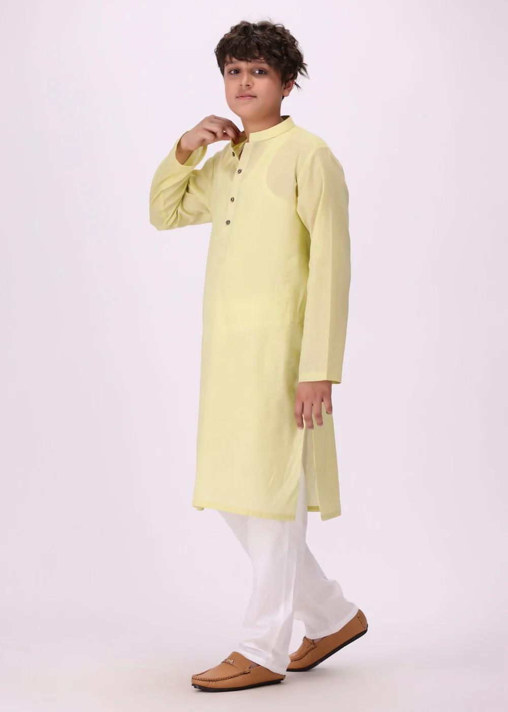 polycotton Kurta Set in Off-white, lemon