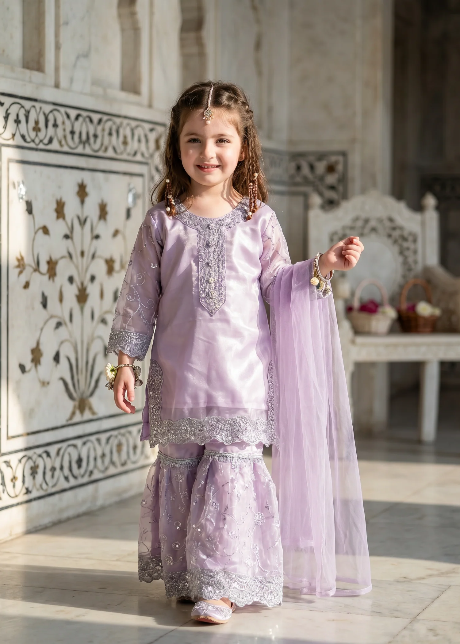 tissue silk Gharara in Lilac