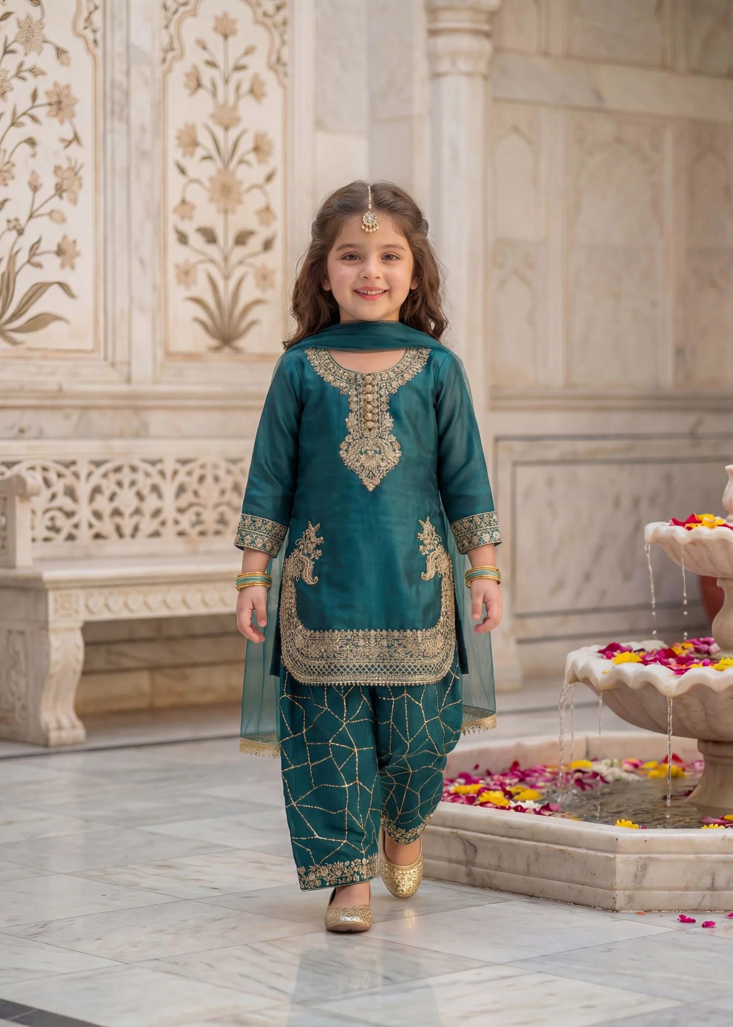 tissue silk Kurta Set in Teal