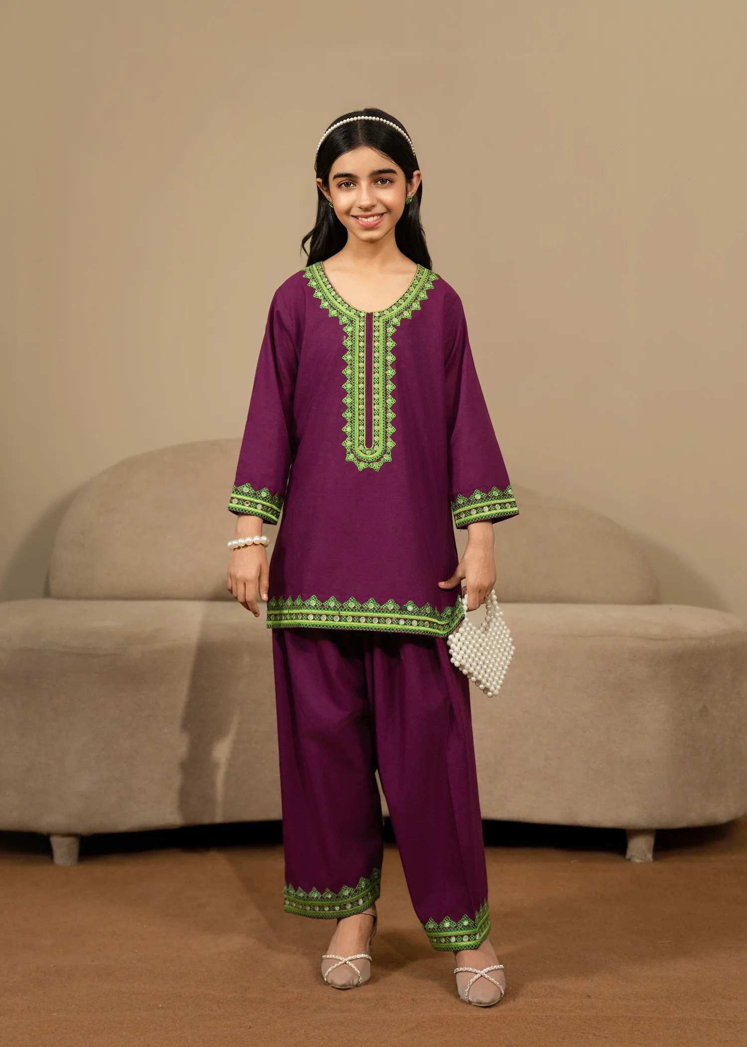 cotton Kurta Set in Purple