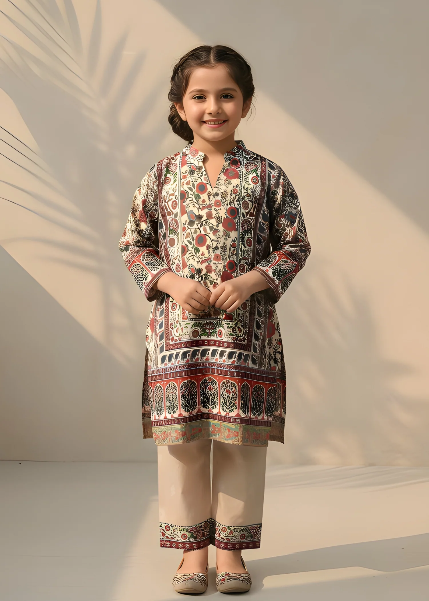 polyester crepe Kurta Set in Multi