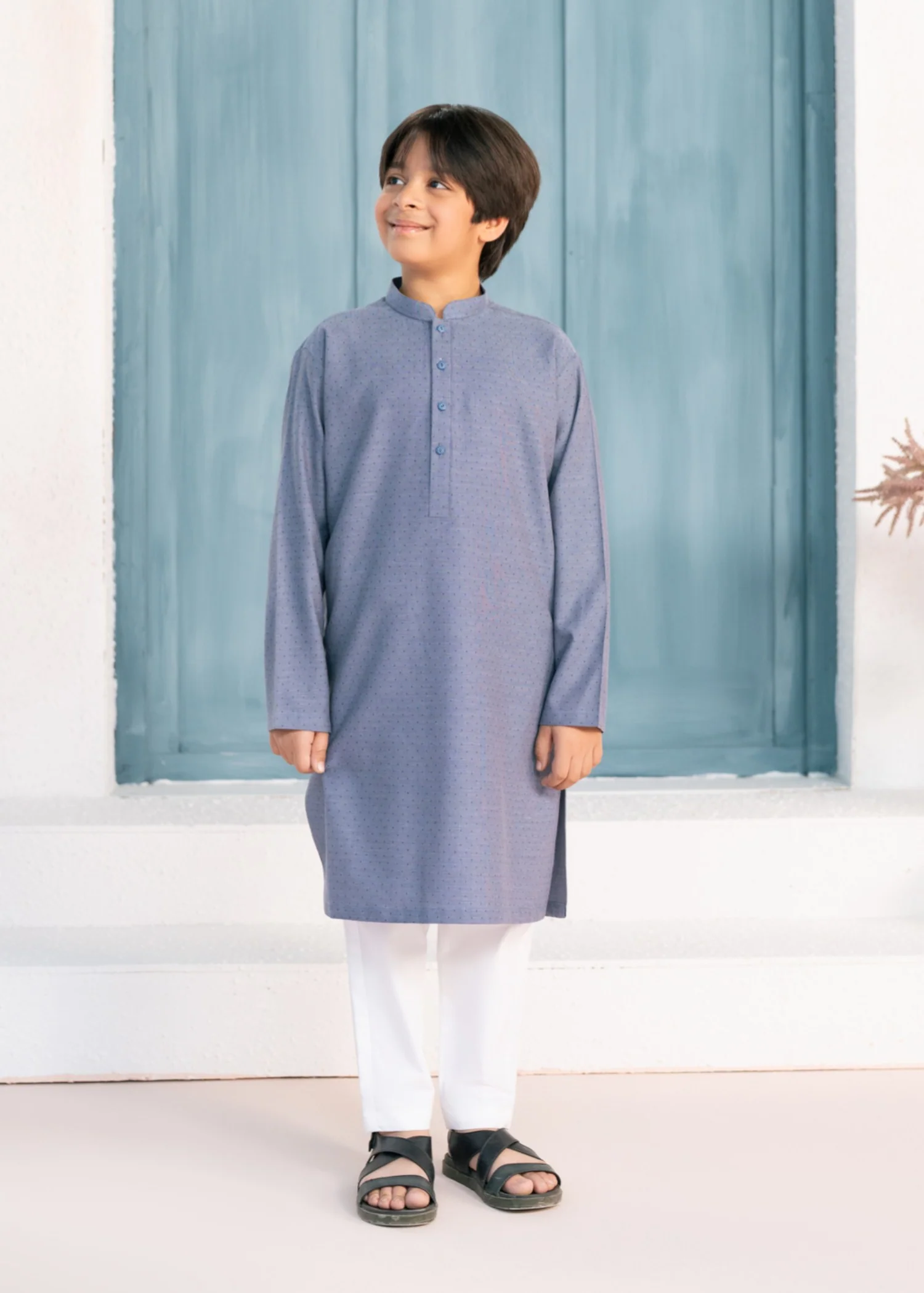 cotton Kurta Set in Steal grey