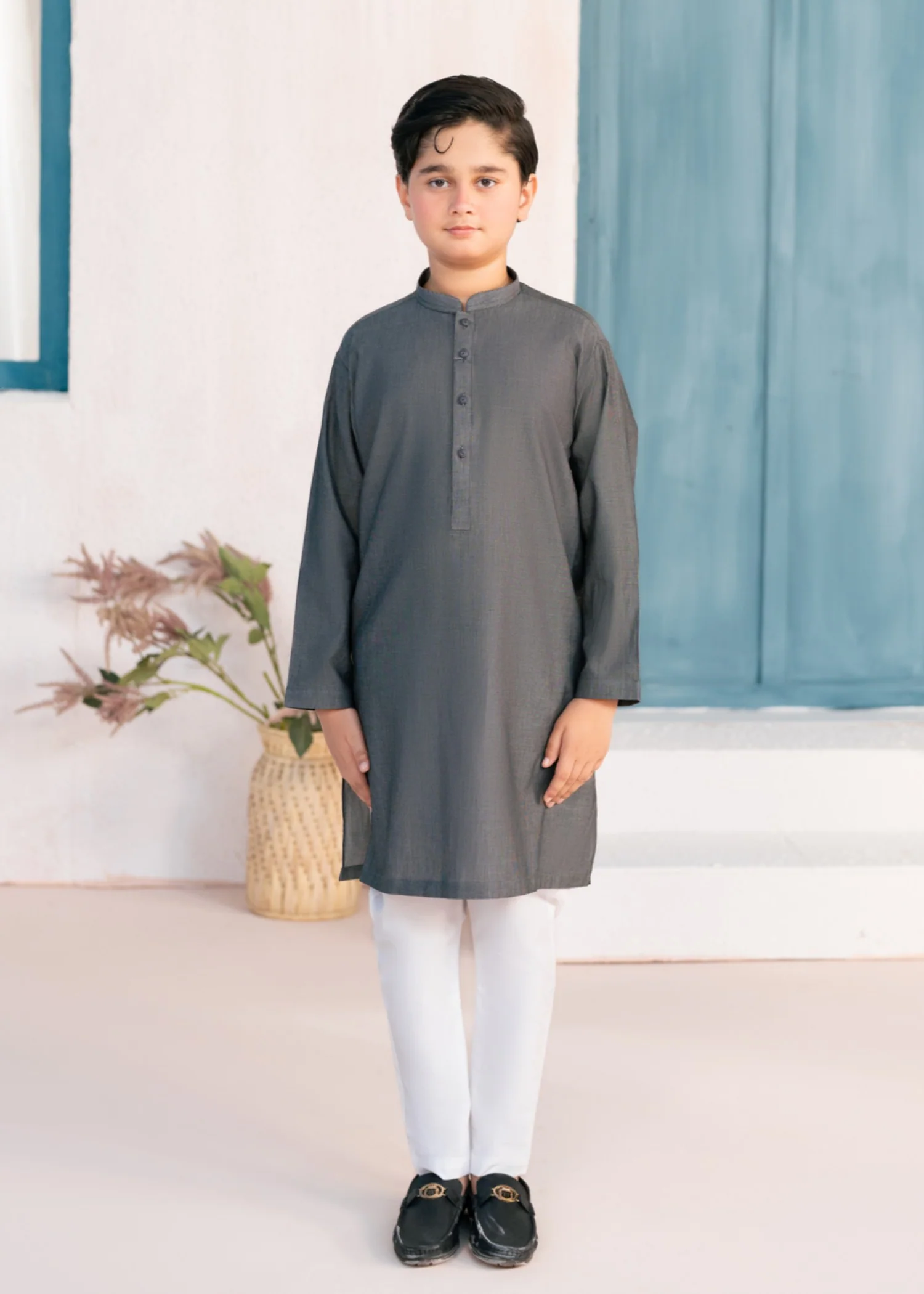 cotton Kurta Set in Grey