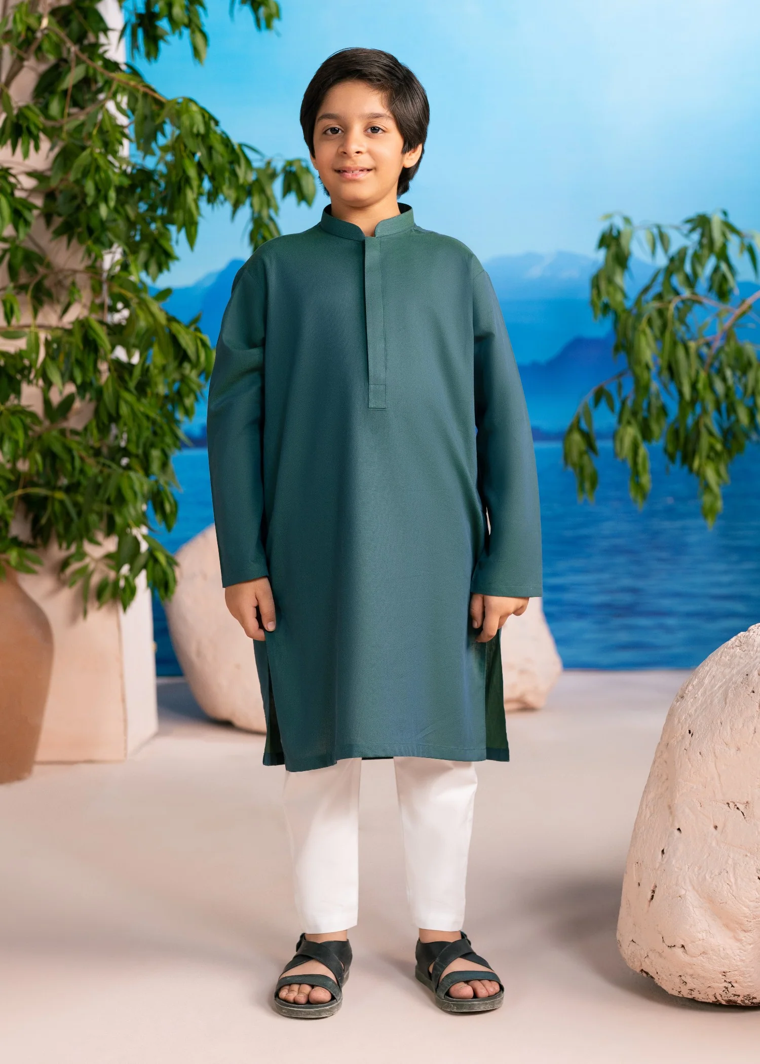 cotton Kurta Set in Pine green