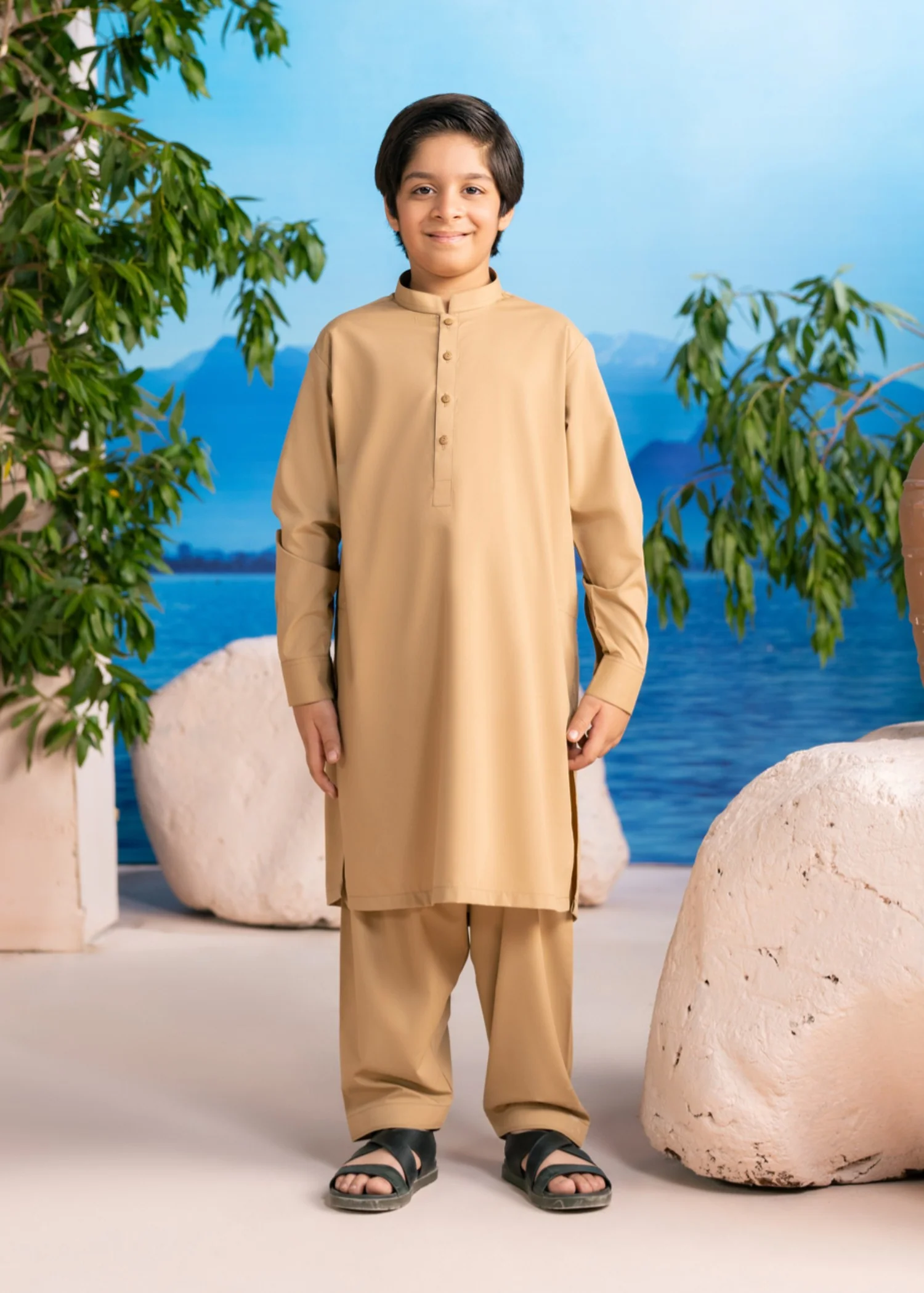 wash & wear Kurta Set in Camel brown