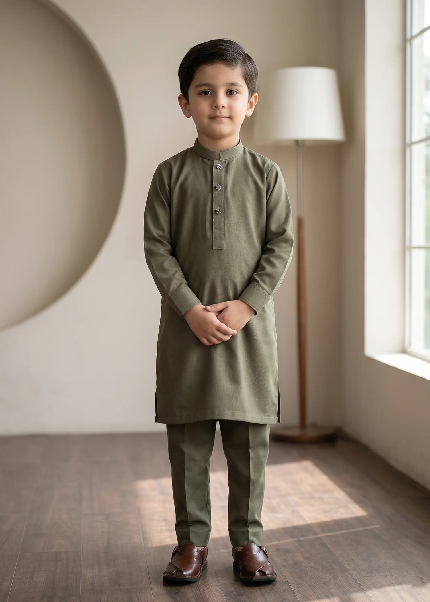 wash & wear Kurta Set in Army green