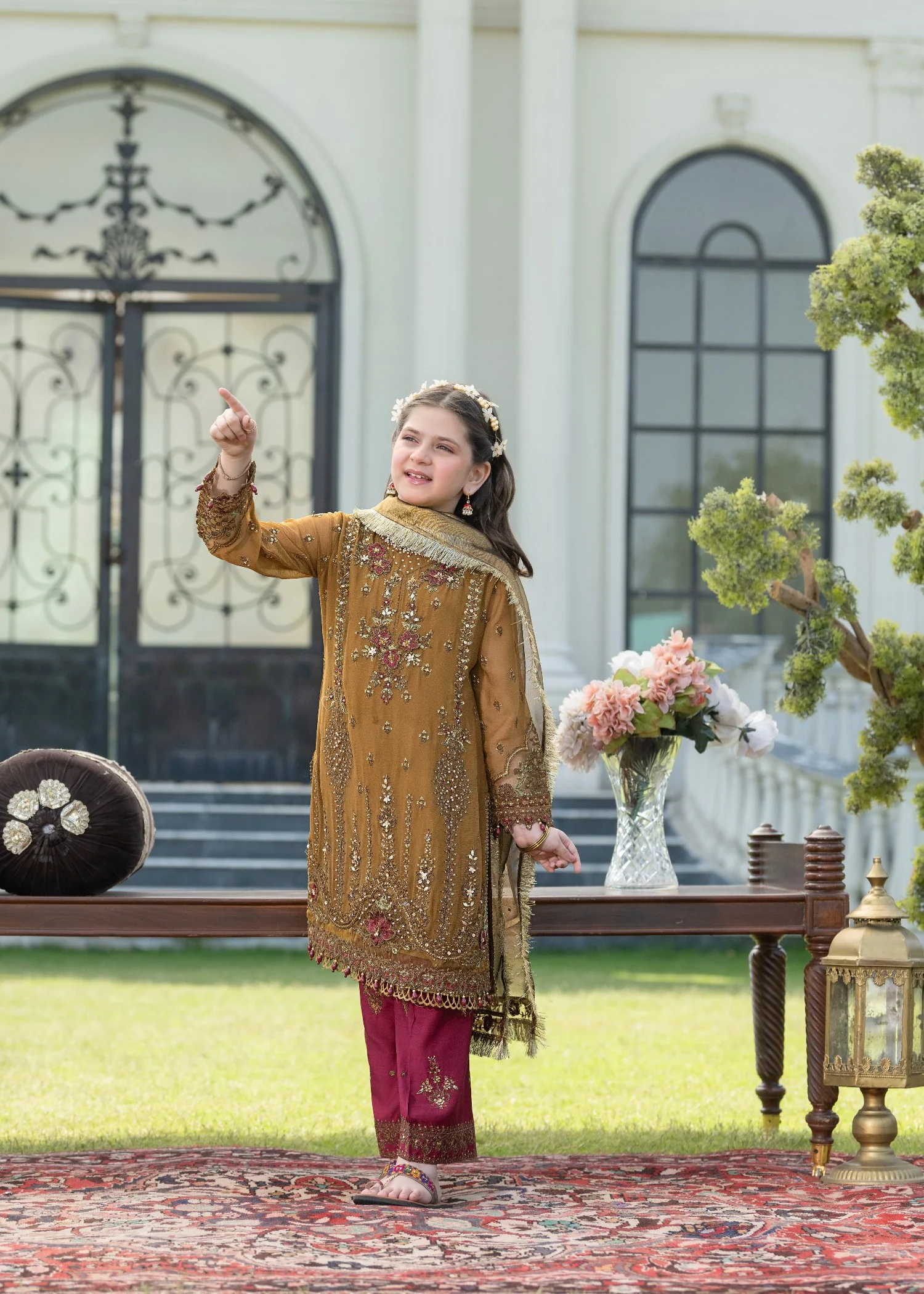 chiffon Kurta Set in Mari gold