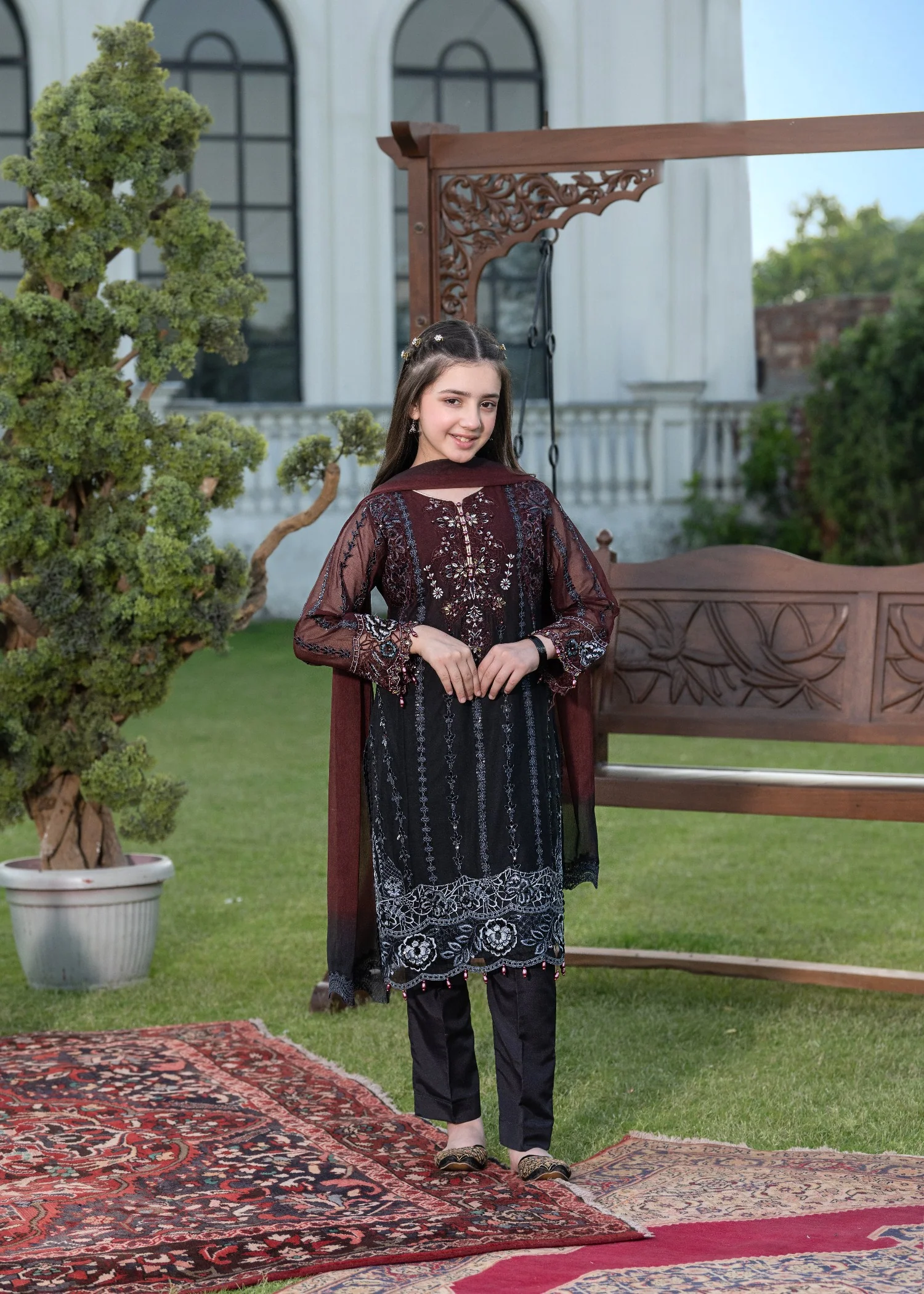 chiffon Kurta Set in Black