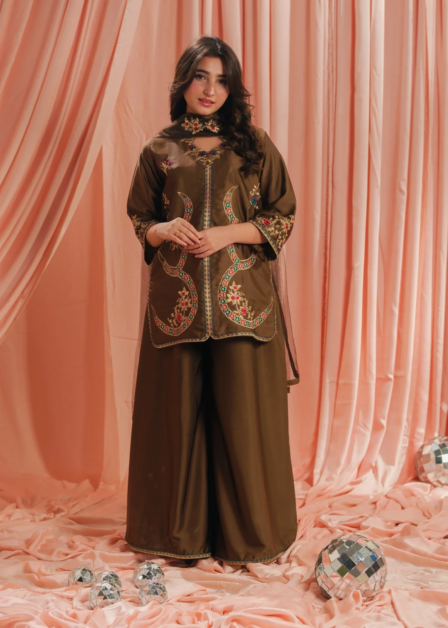 silk Sharara in Brown