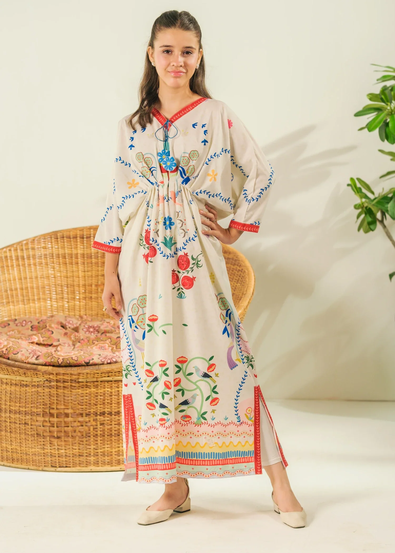 crepe Kaftan in Beige