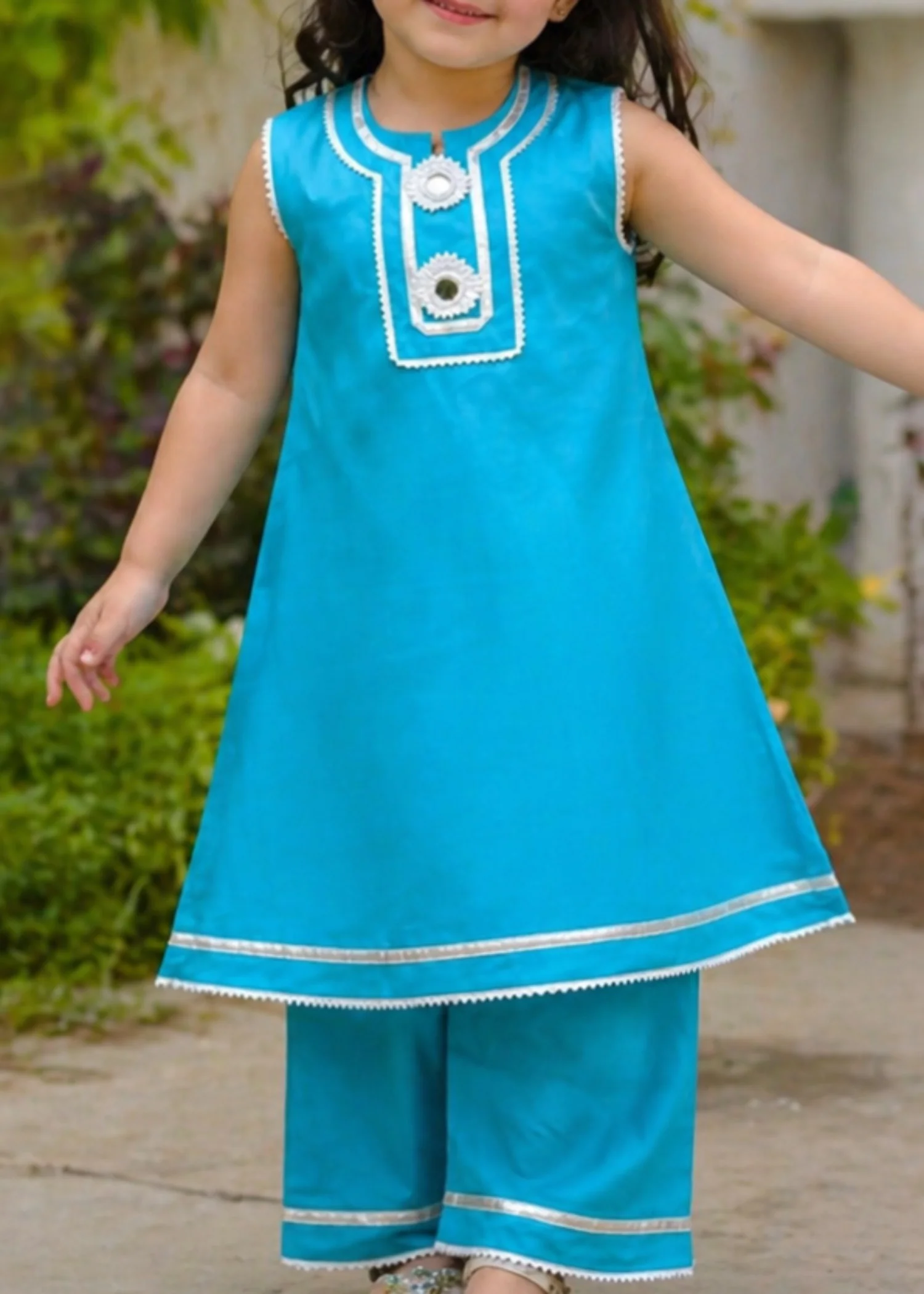 lawn Kurta Set in Dodger blue