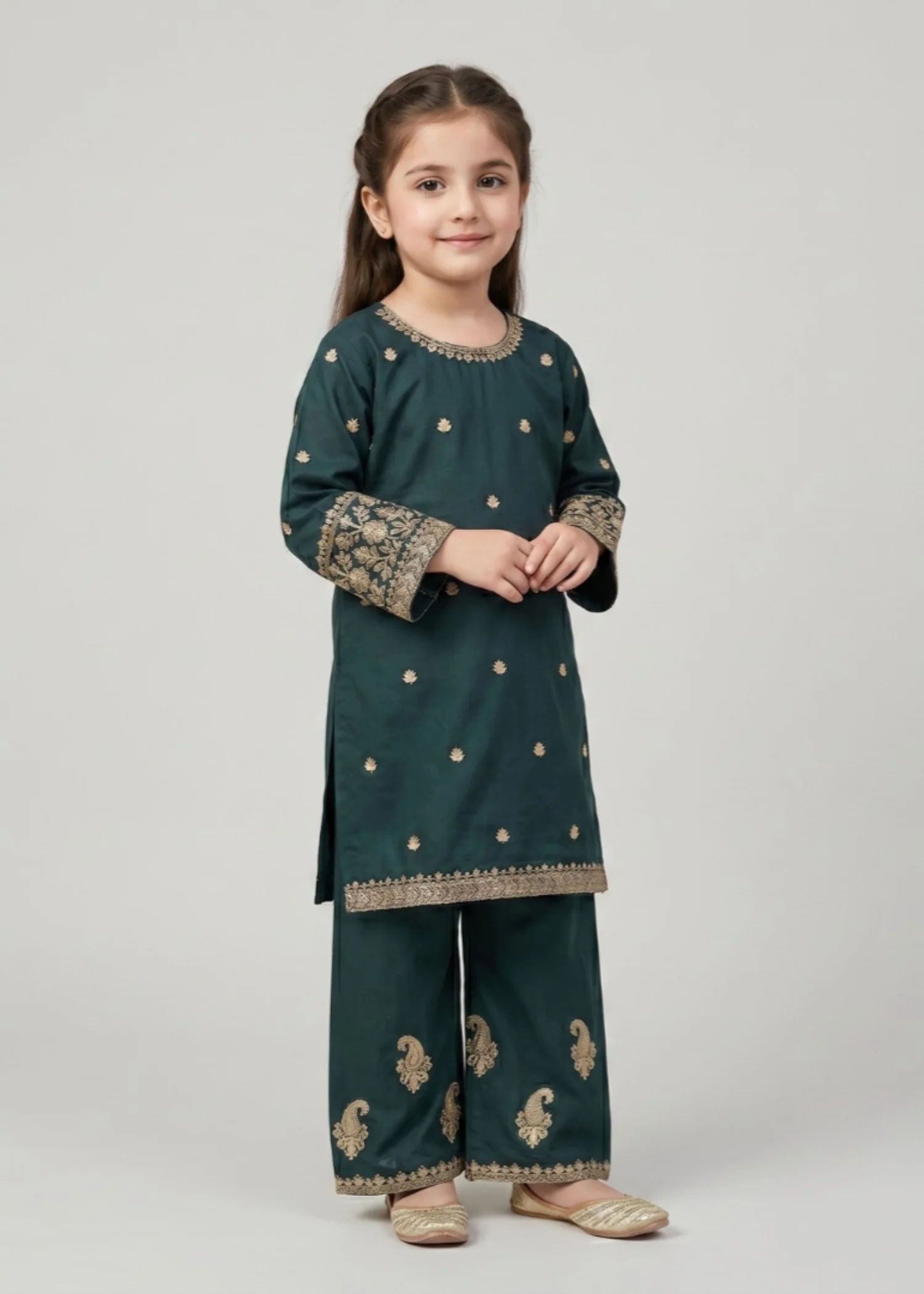 cotton Kurta Set in Dark green