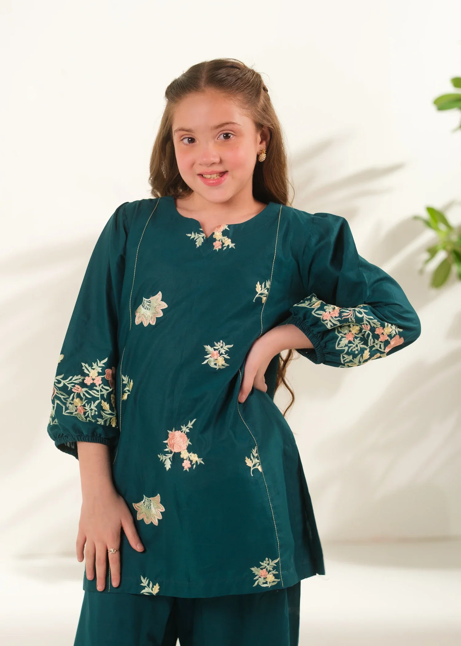 cotton Kurta Set in Bottle green