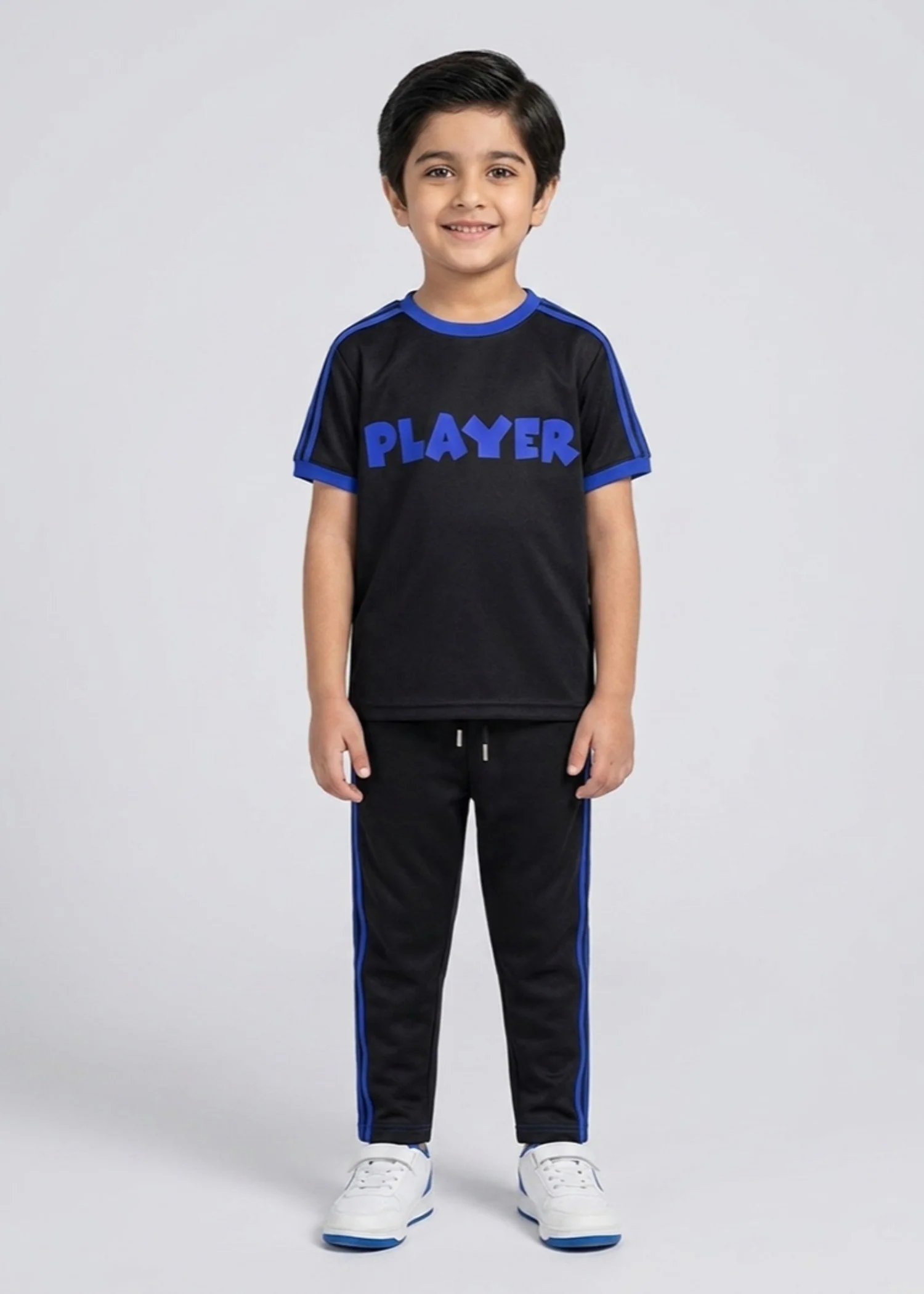 cotton Tracksuit in Black, royal blue