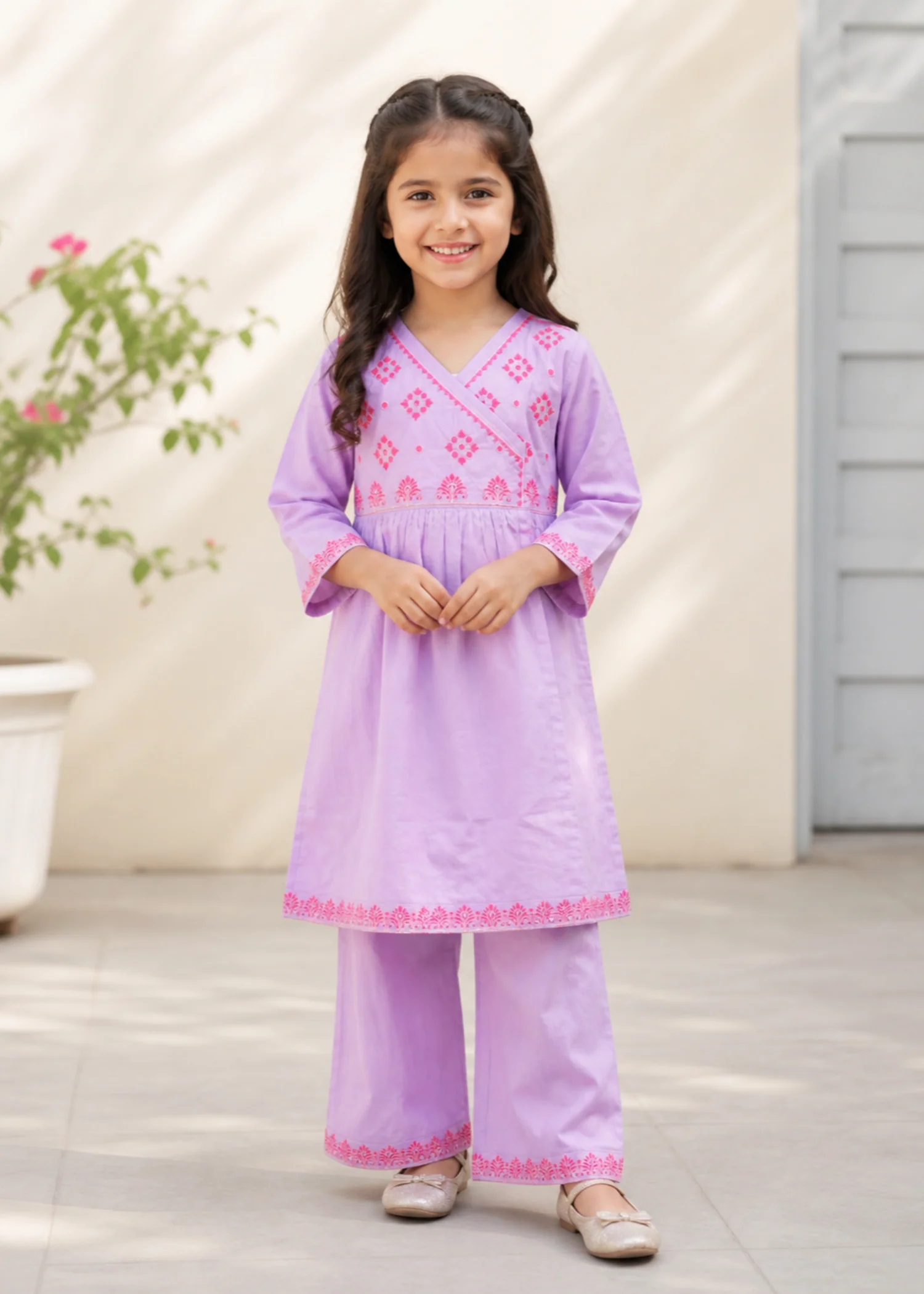 cotton Angrakha in Mauve