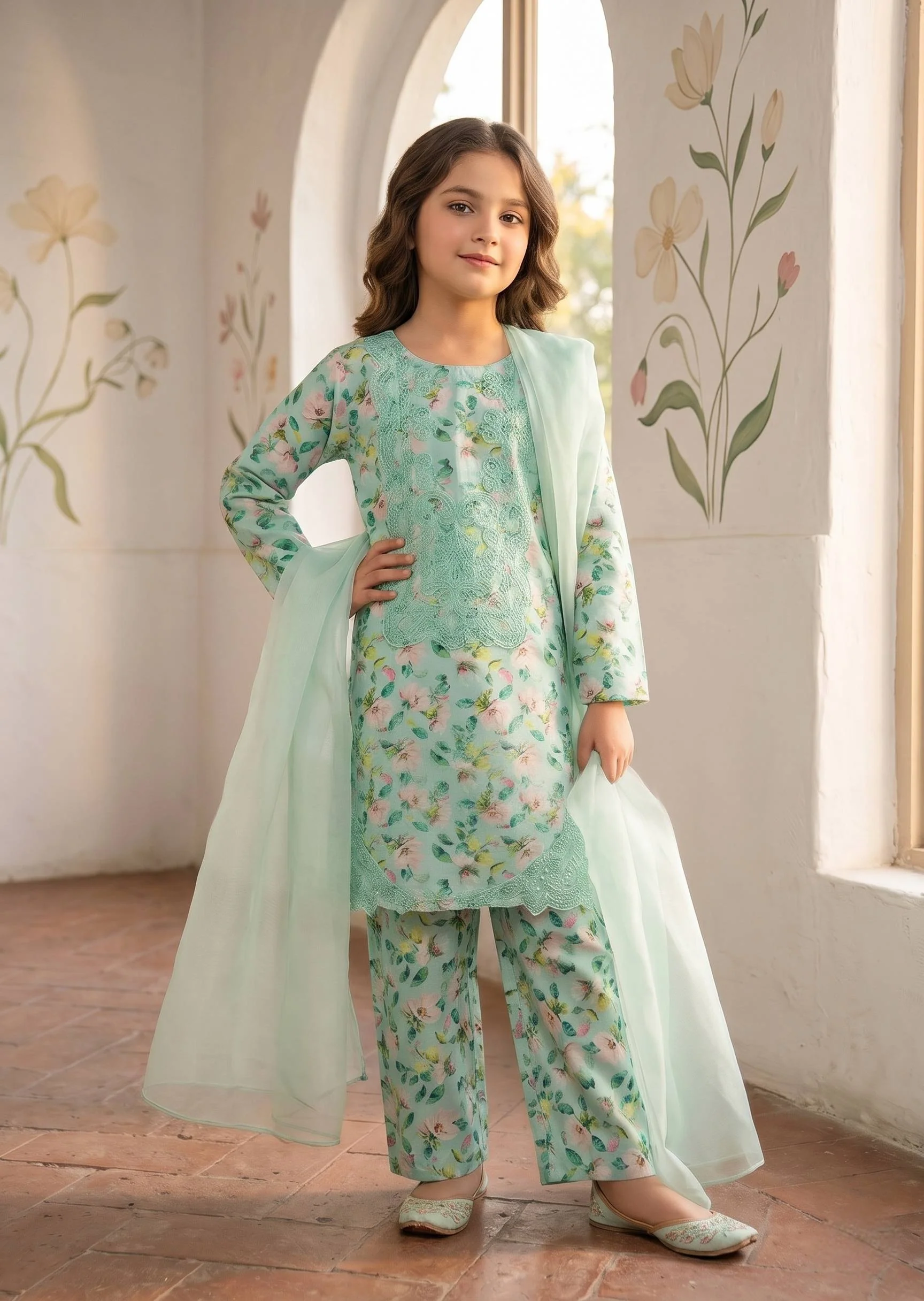 lawn Kurta Set in Aquamarine