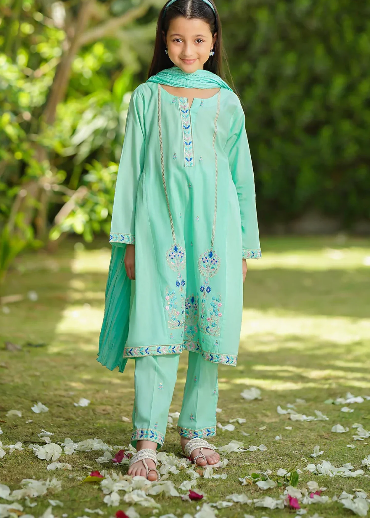 cotton Short Frock in Aquamarine