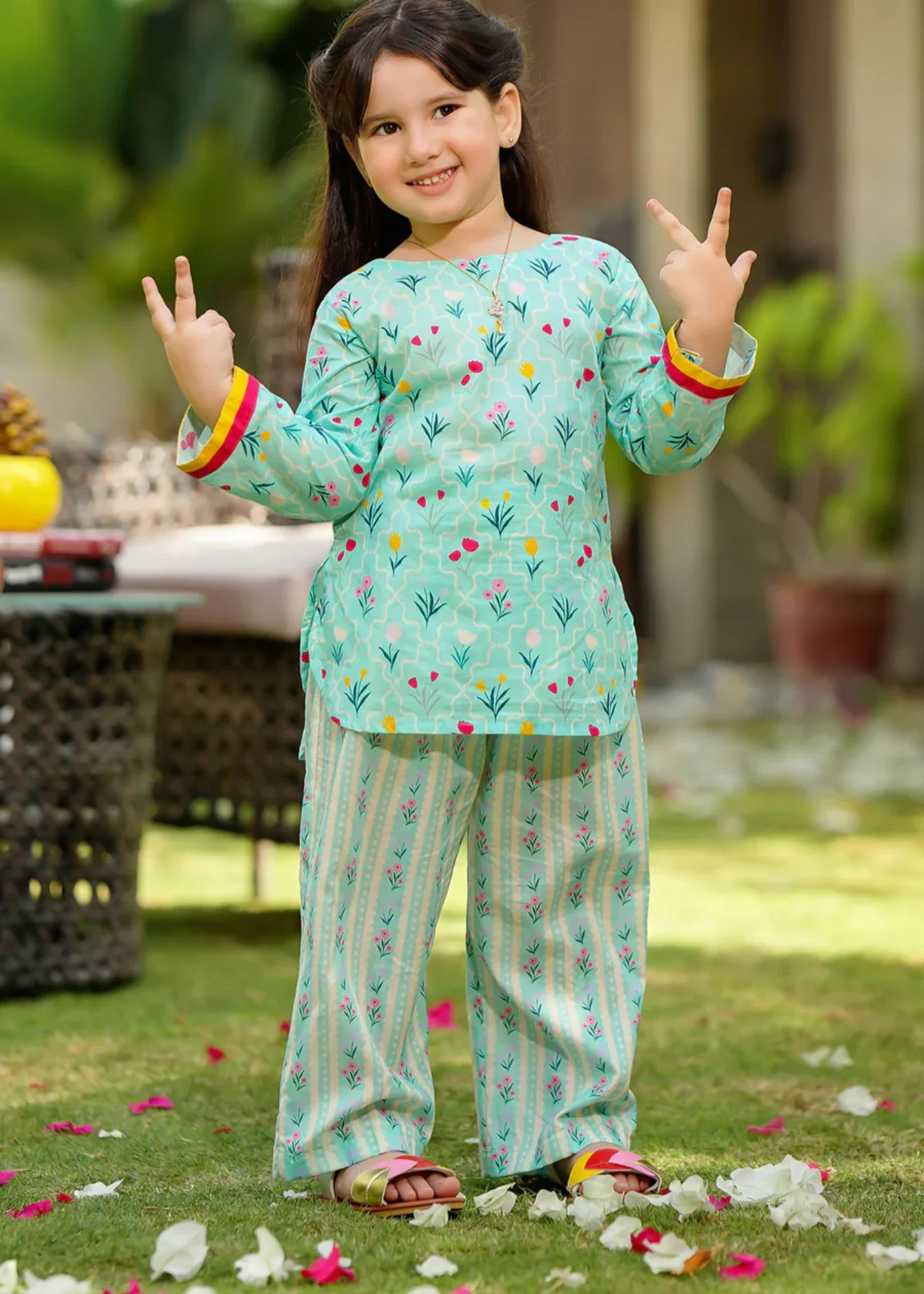 lawn cotton Kurta Set in Light cyan