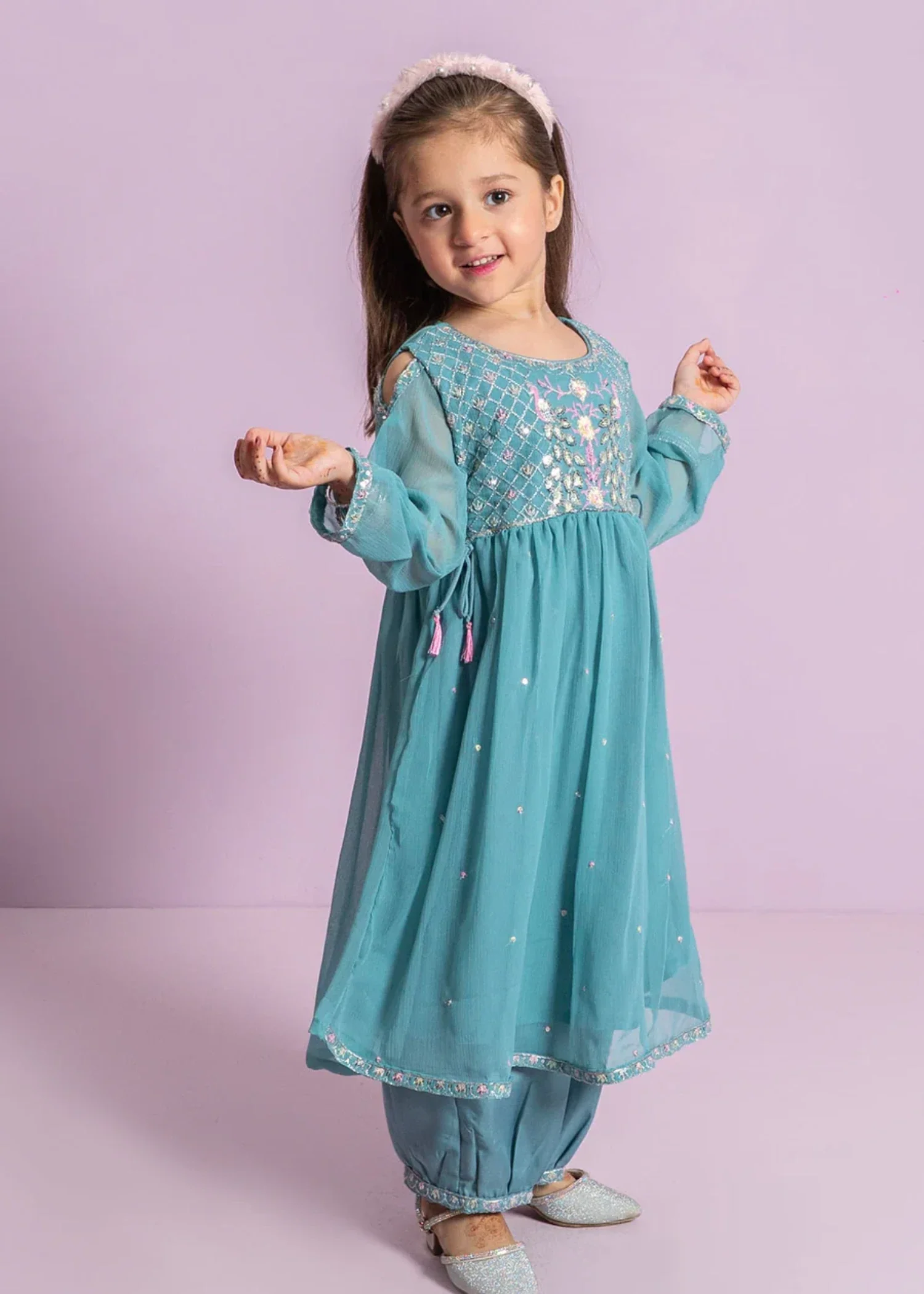 chiffon Pishwas in Sky blue
