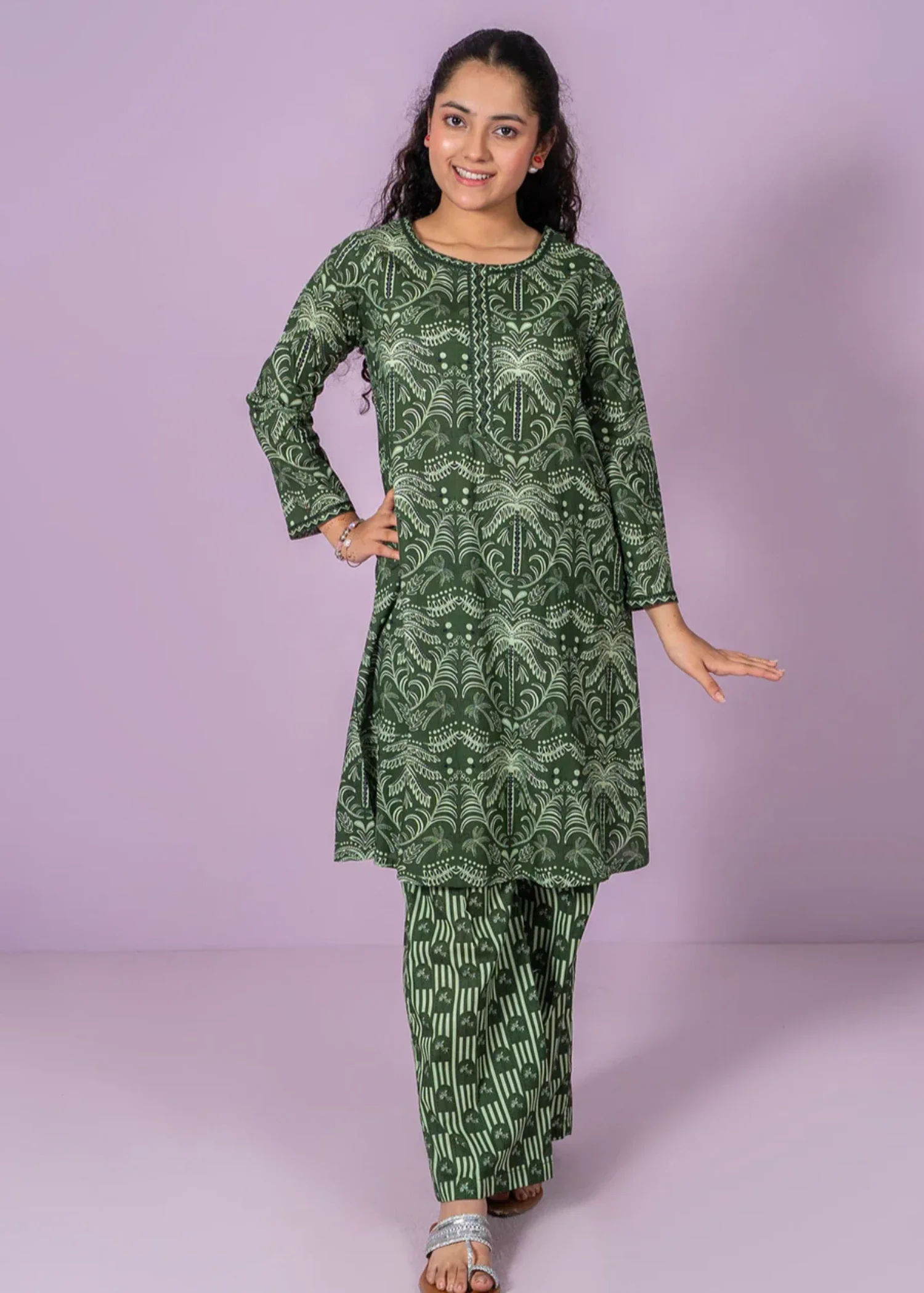 cotton Kurta Set in Green