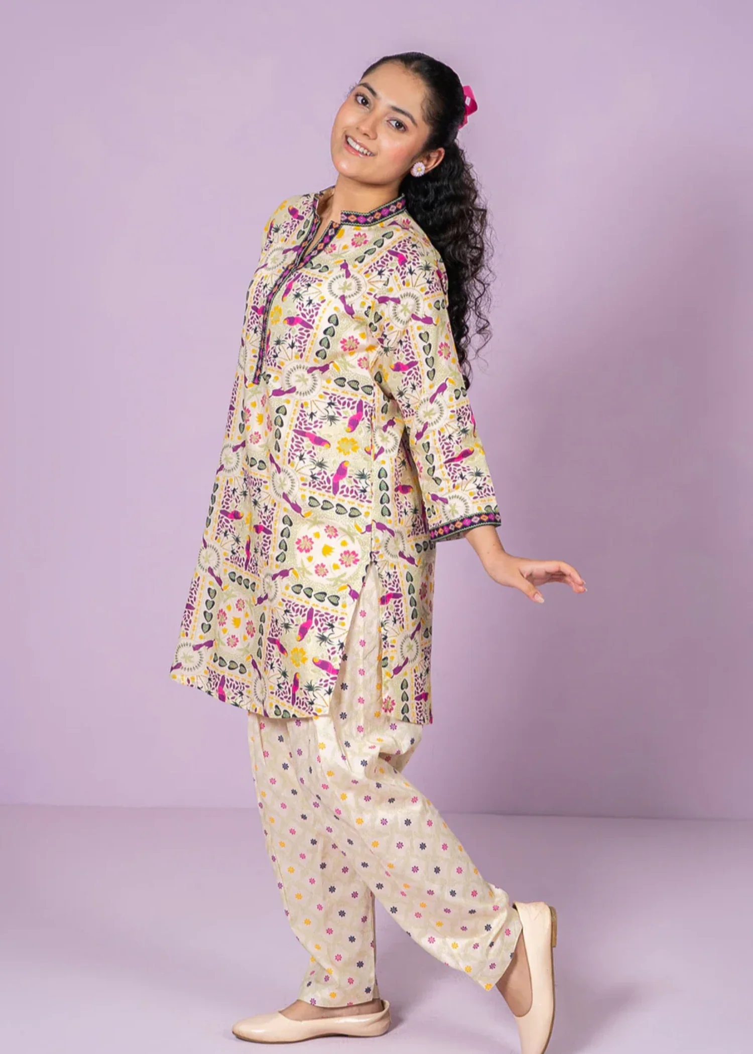 cotton Kurta Set in Beige