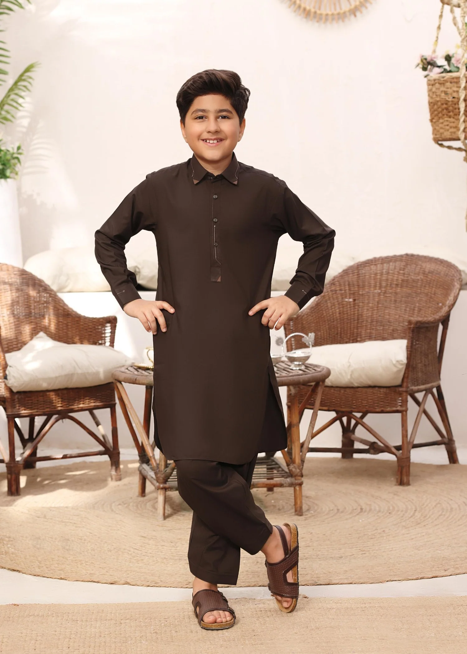 wash & wear Kurta Set in Brown