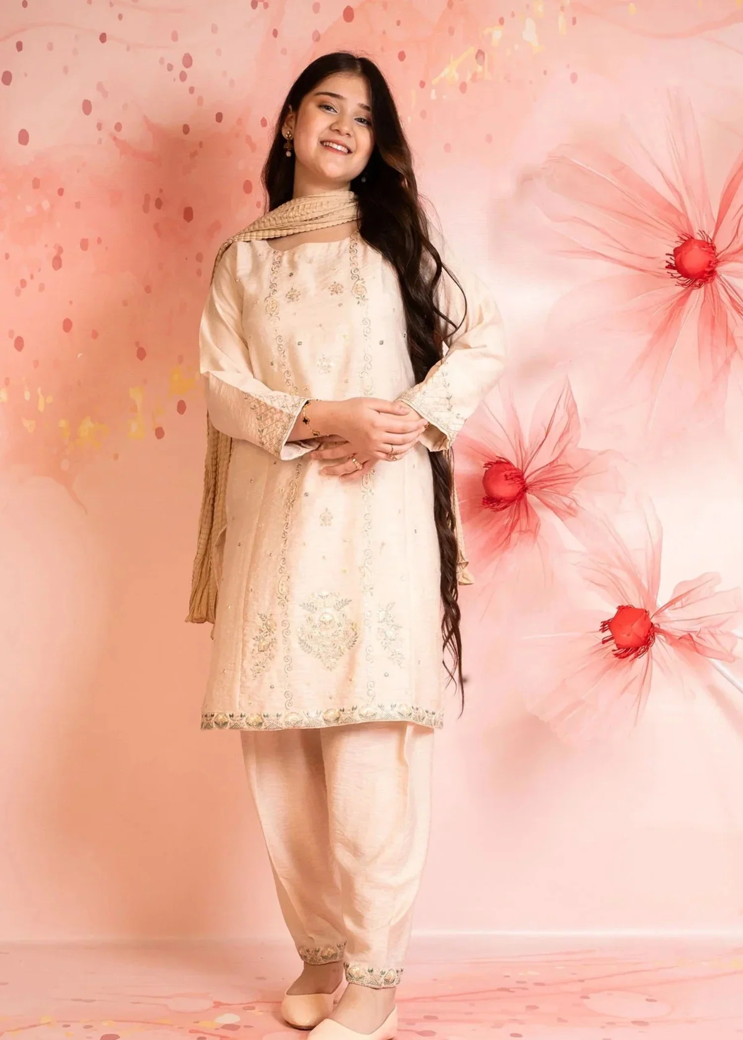 cotton Kurta Set in Beige