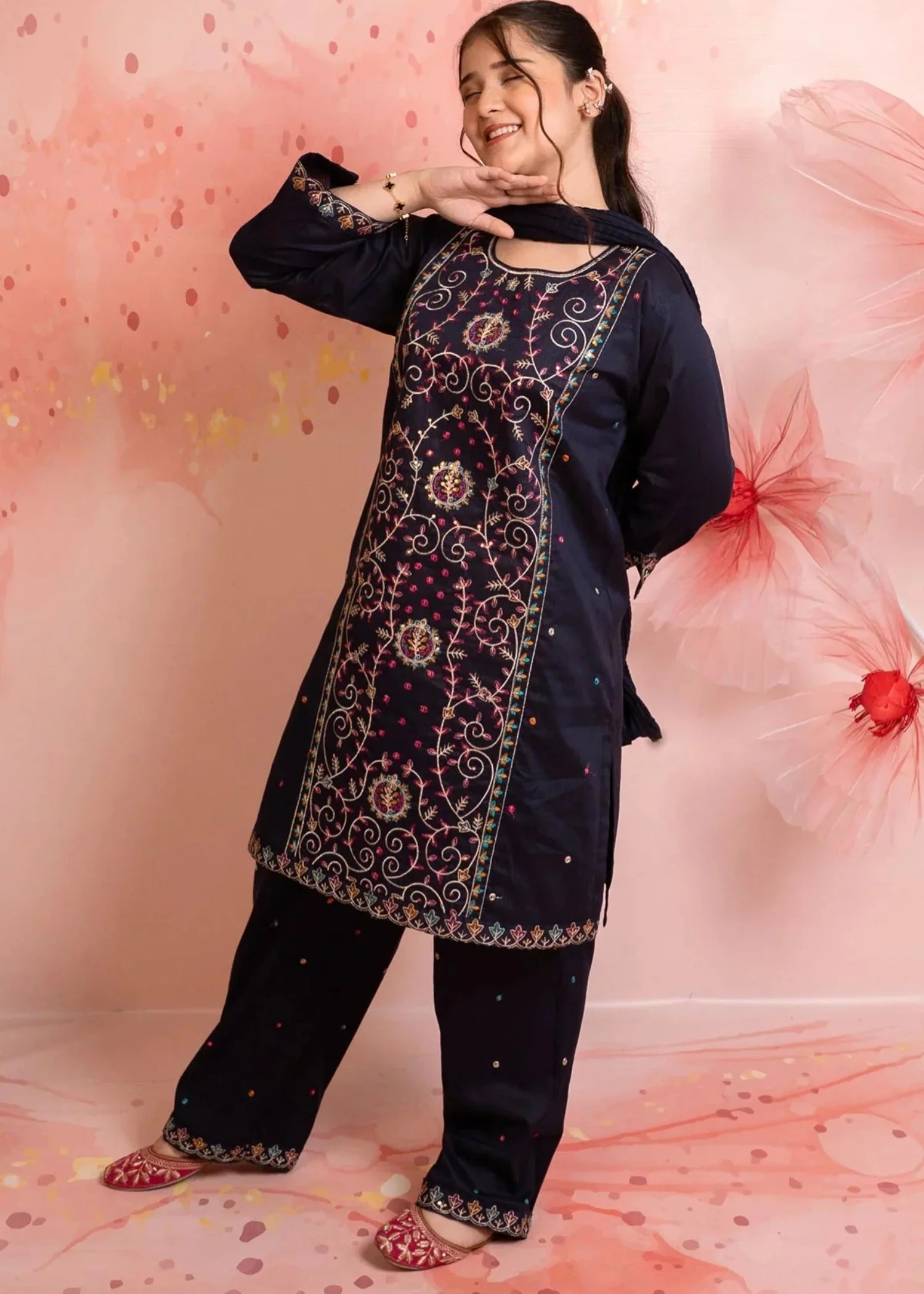 cotton Kurta Set in Black