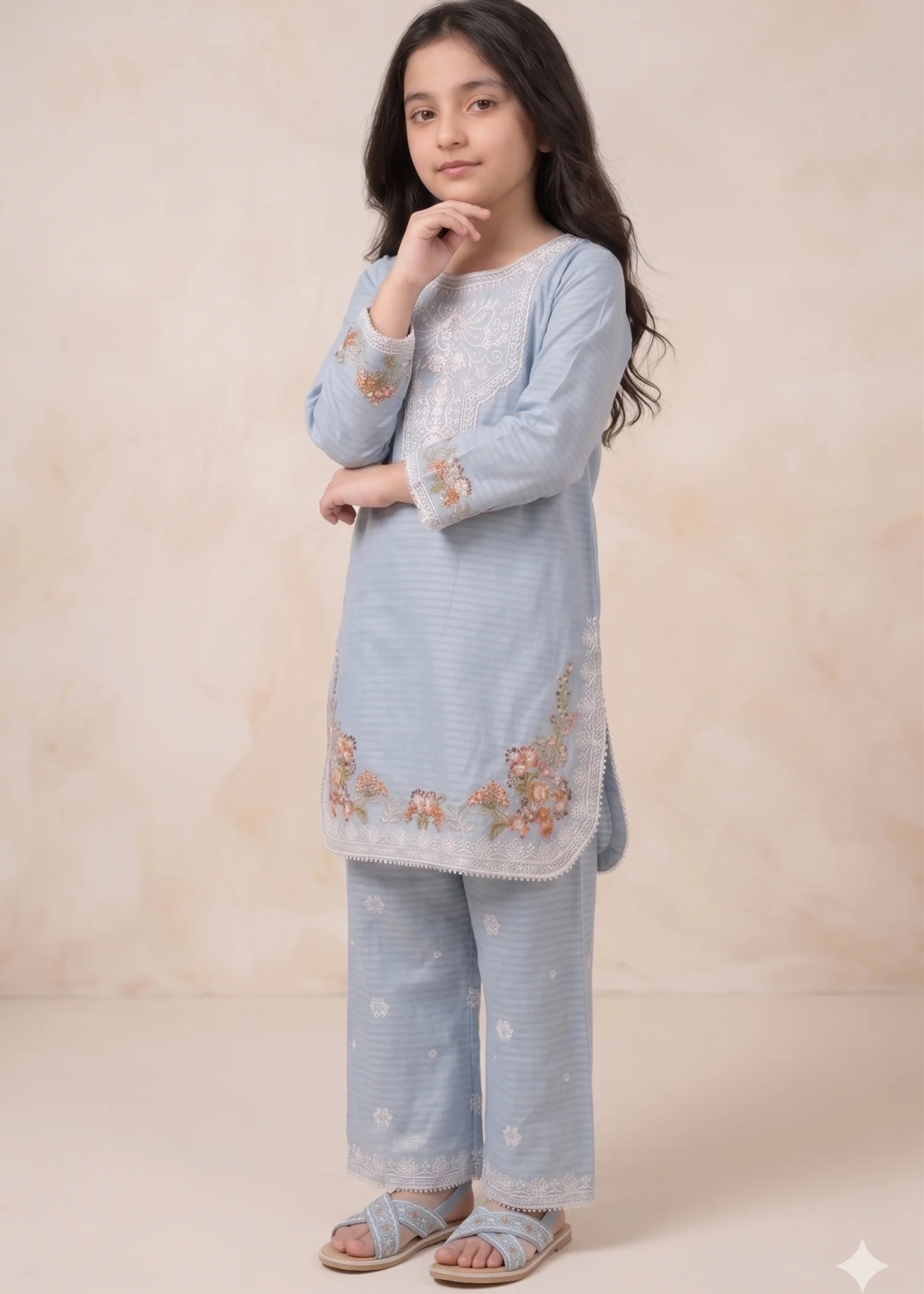 cotton Kurta Set in Light blue