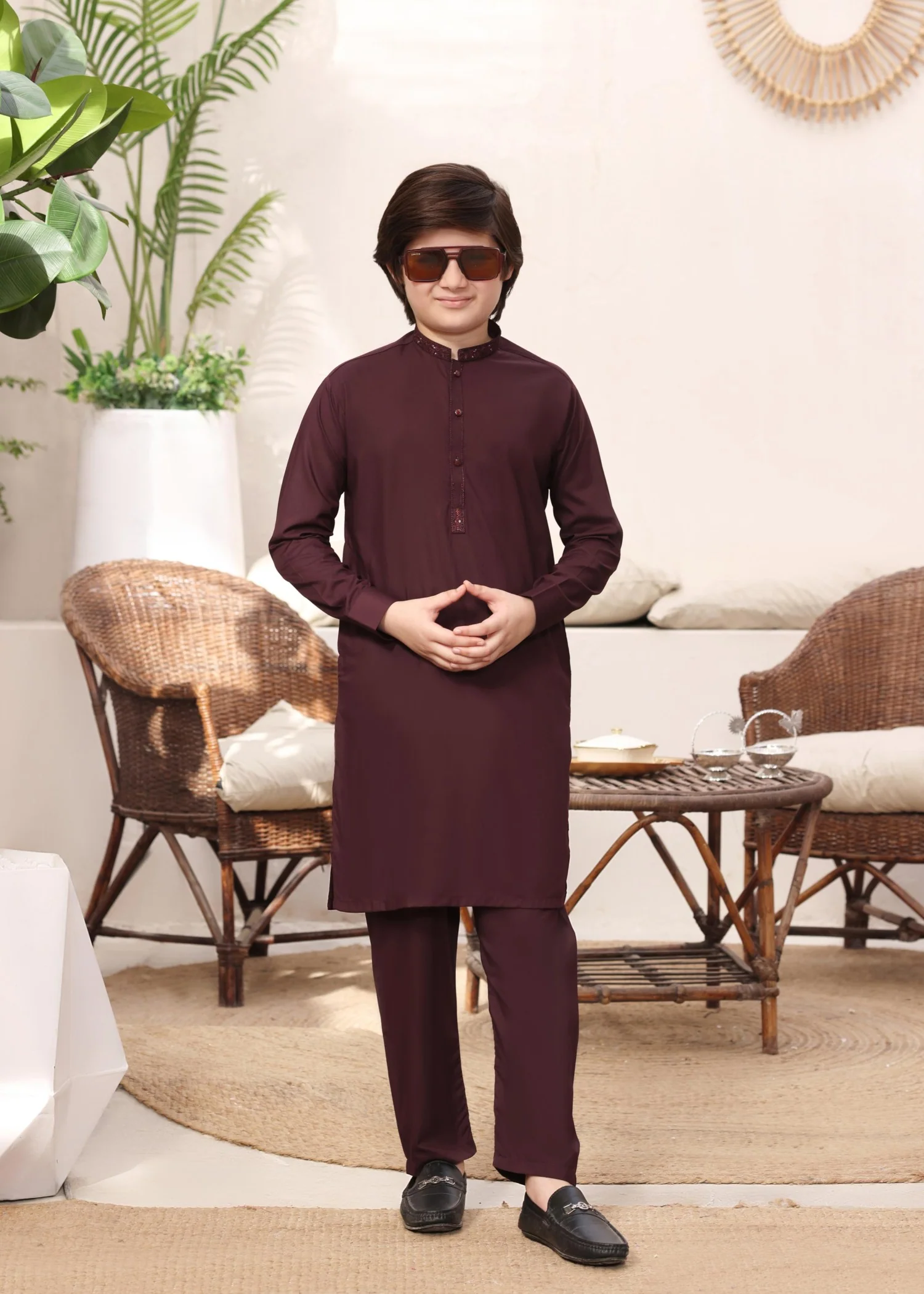 wash & wear Kurta Set in Dark brown